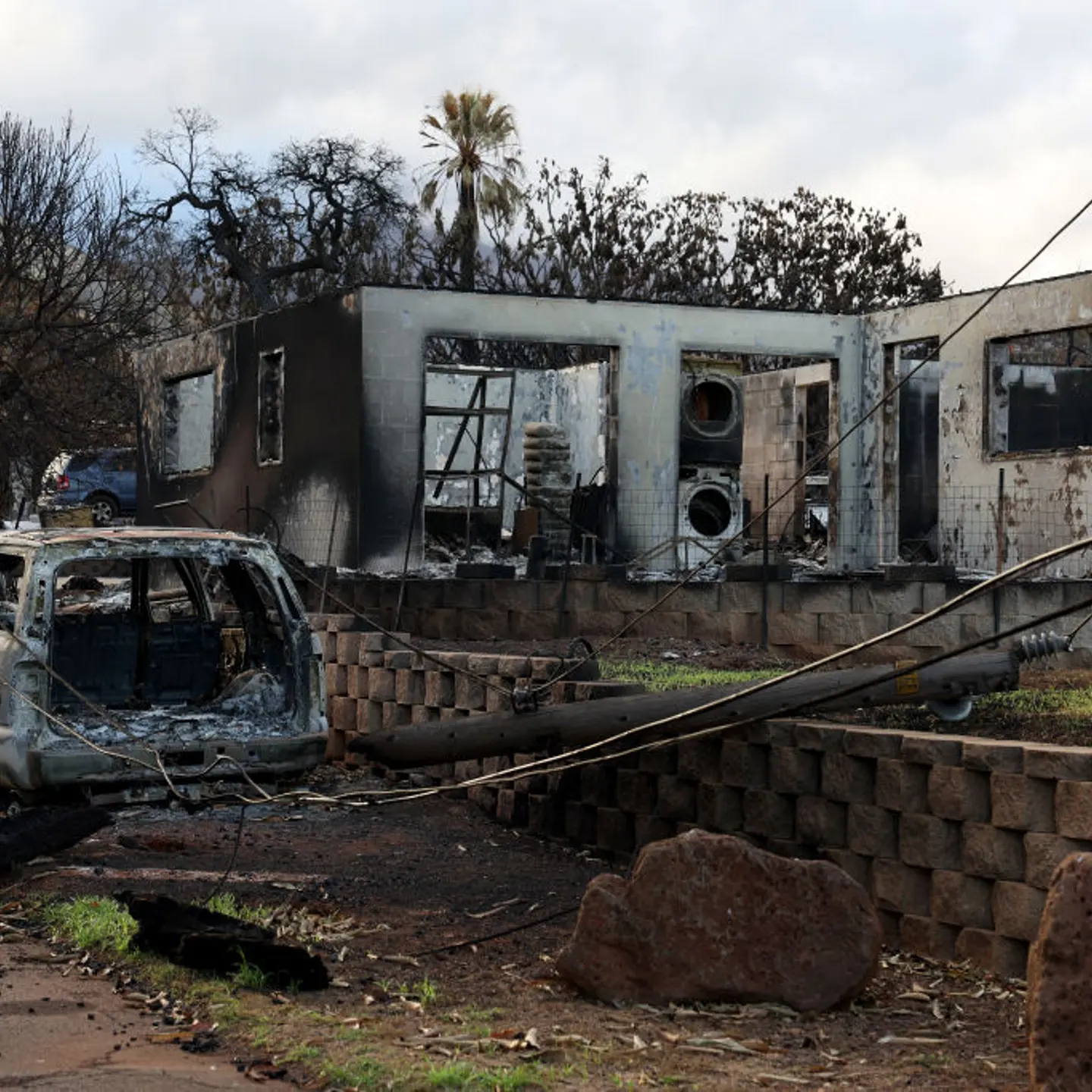 A home that was destroyed by a wildfire as seen on Aug. 16, 2023 in Lahaina, Hawaii.