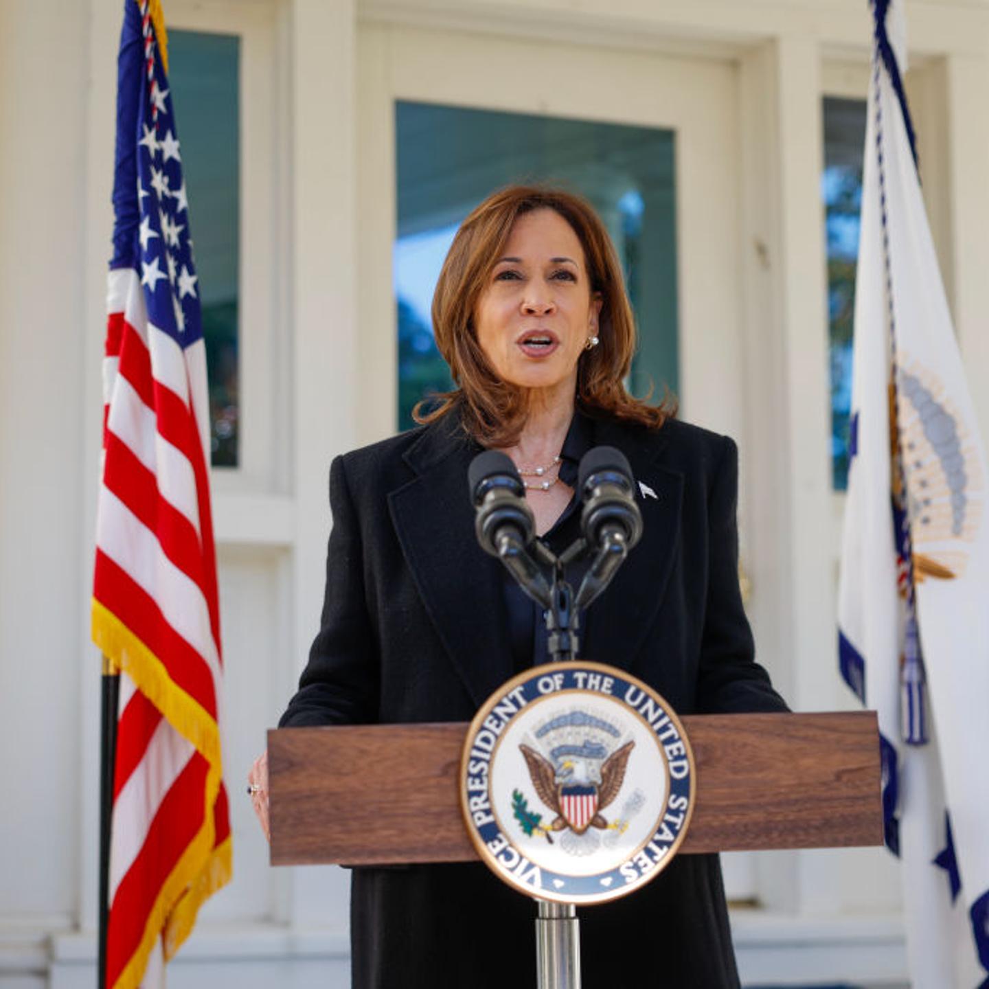 Vice President Harris Speaks Outside Her Residence In D.C. Before Departing For Pennsylvania