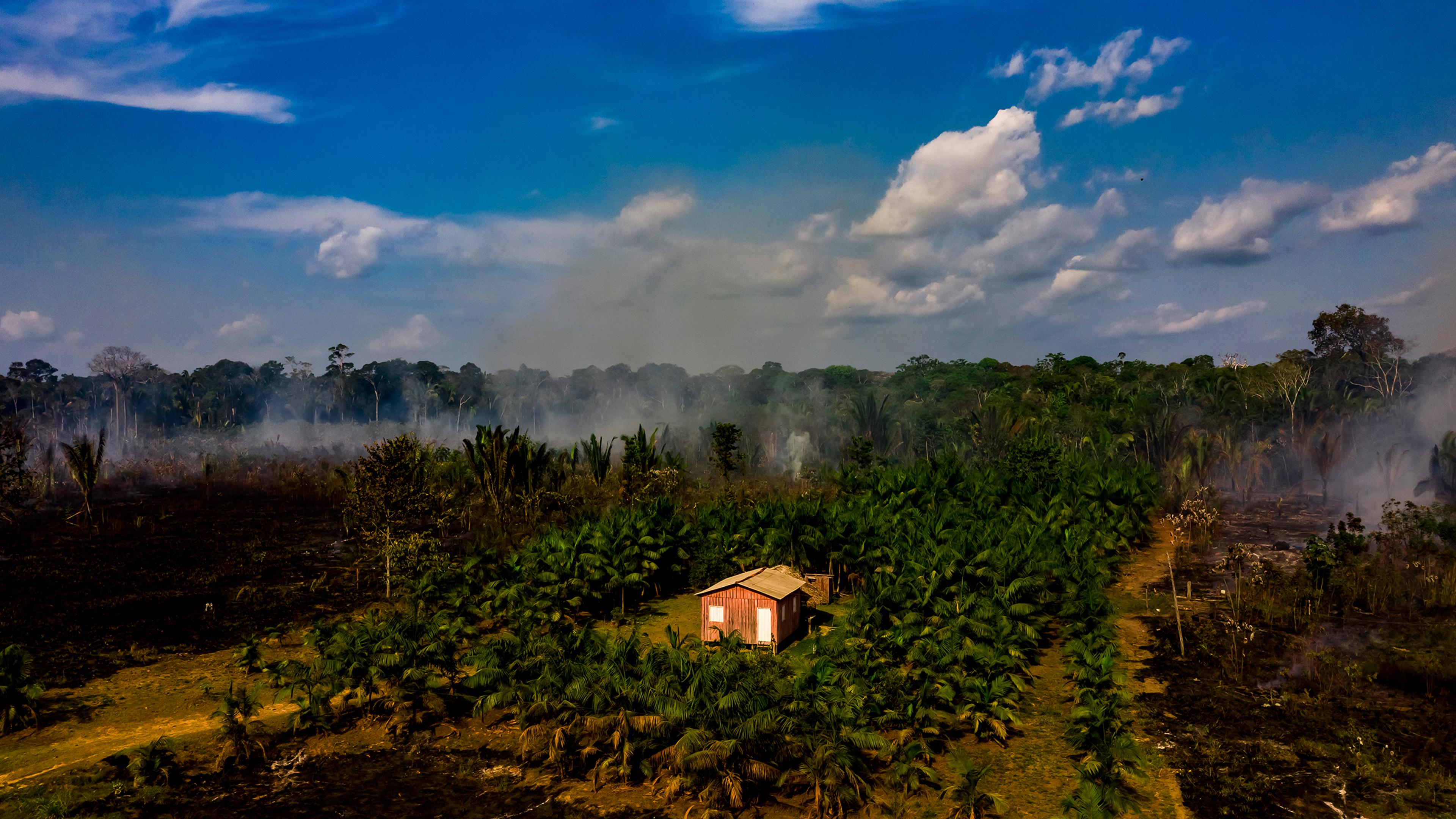 Smoke rises from a recent forest fire near the town of Realidade, Brazil, on Aug. 26.