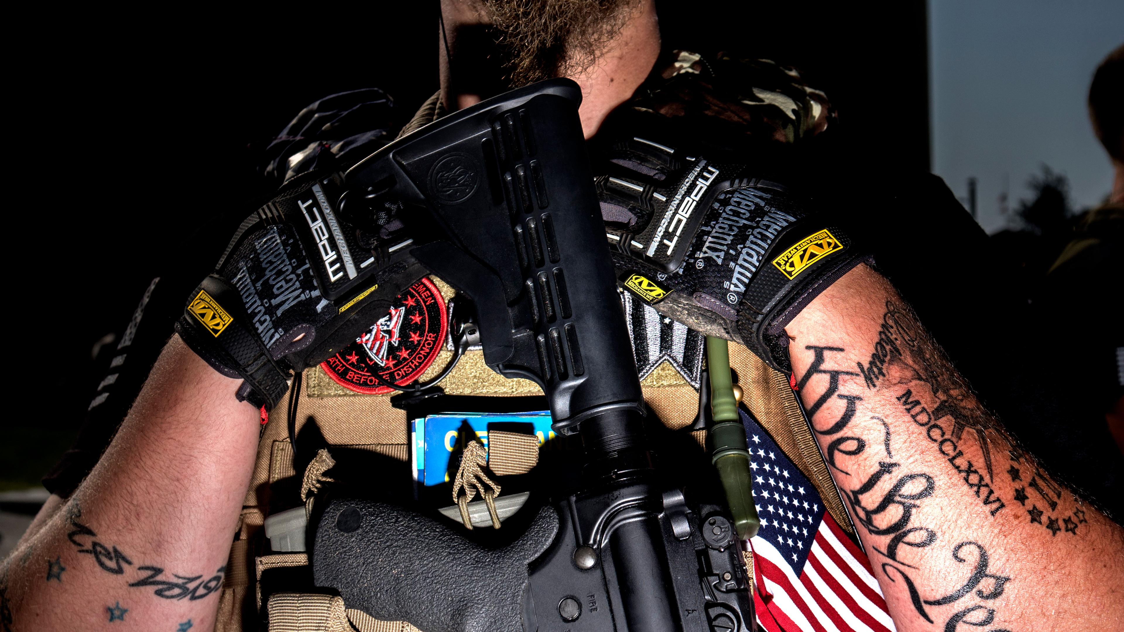 Trevor Leis, of Lime, supports open carry at the Cleveland Public Square amidst various protests at the Republican National Convention in Cleveland on July 19, 2016.