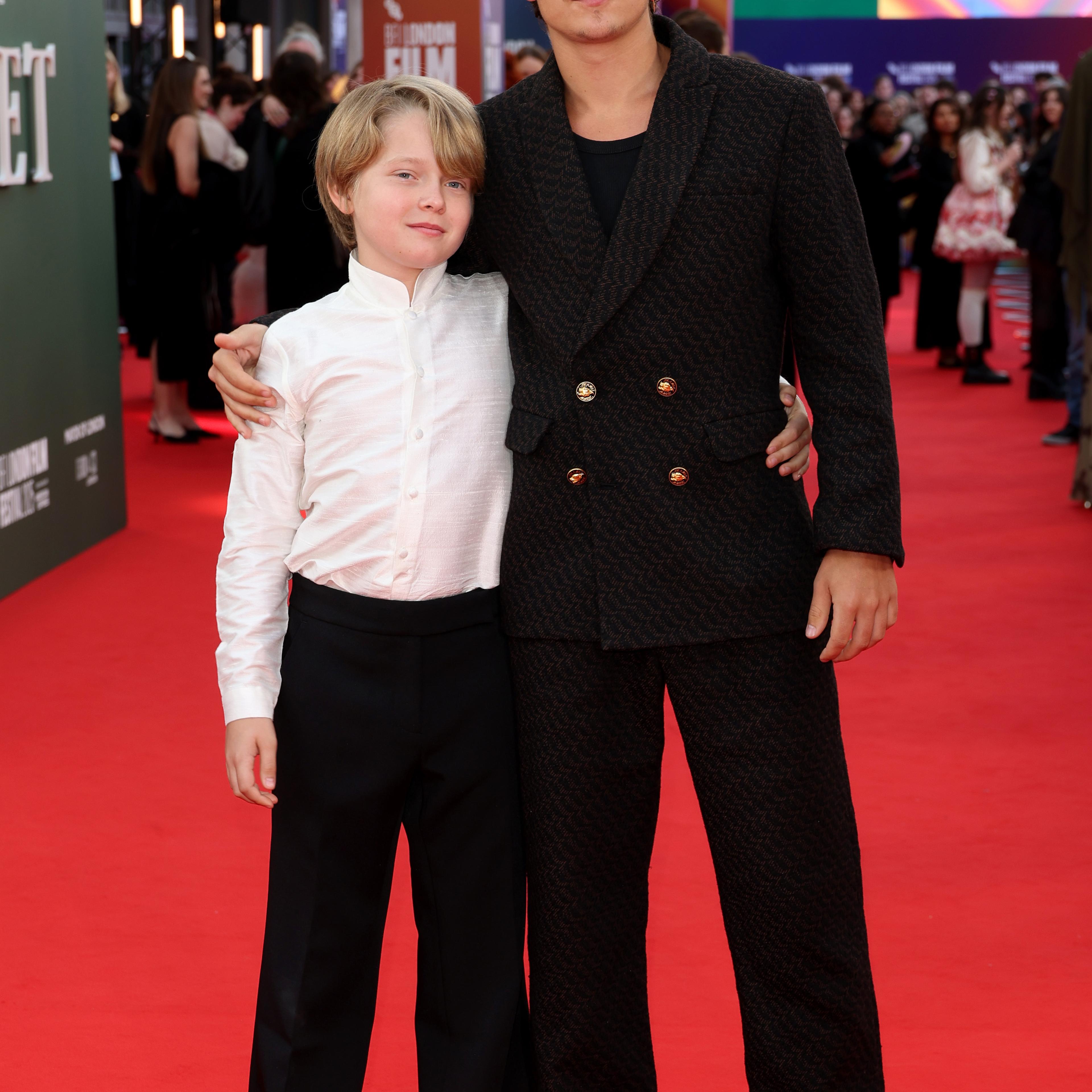 Jacobi Jupe, left, and Noah Jupe attend a screening of Hamnet at the BFI Film Festival in London on Oct. 11, 2025.