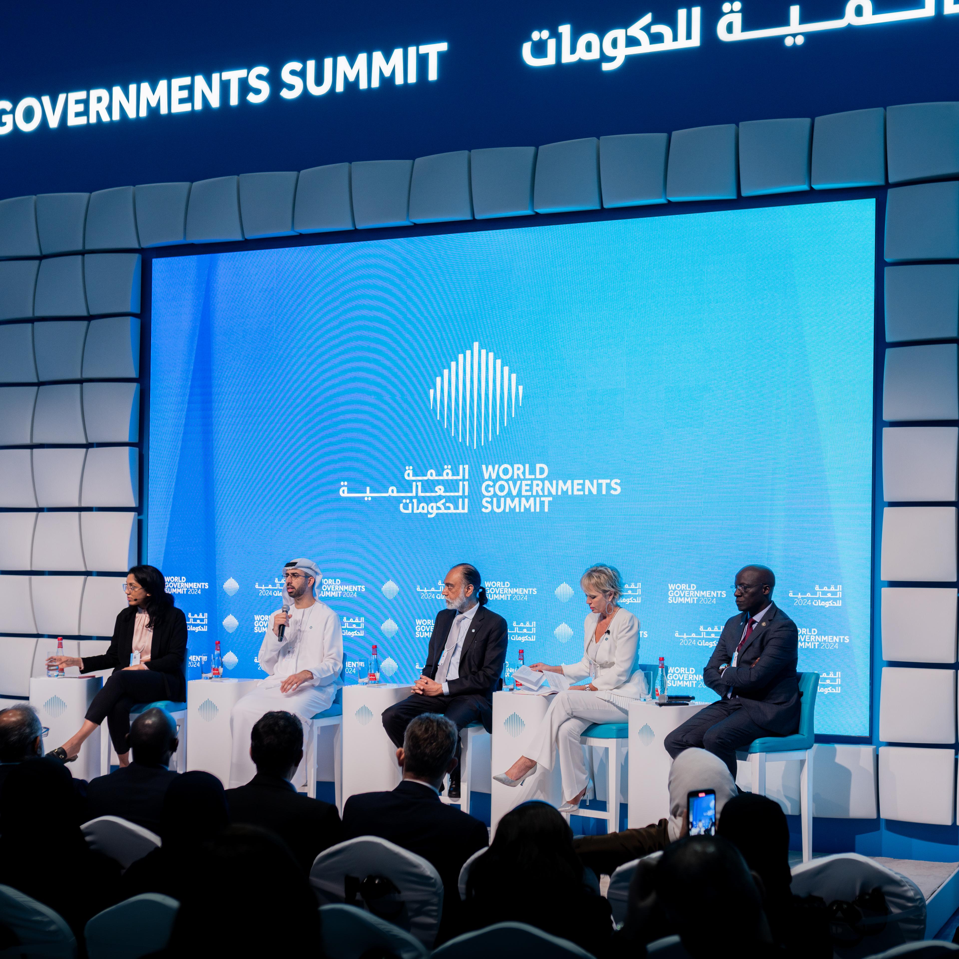 From left: TIME Executive Editor Naina Bajekal, UAE Minister for AI Omar Sultan Al Olama, U.N. Secretary-General Technology Envoy Amandeep Gill, Spain's Former AI Minister Carme Artigas, and Kenyan Government Technology Adviser Philip Thigo