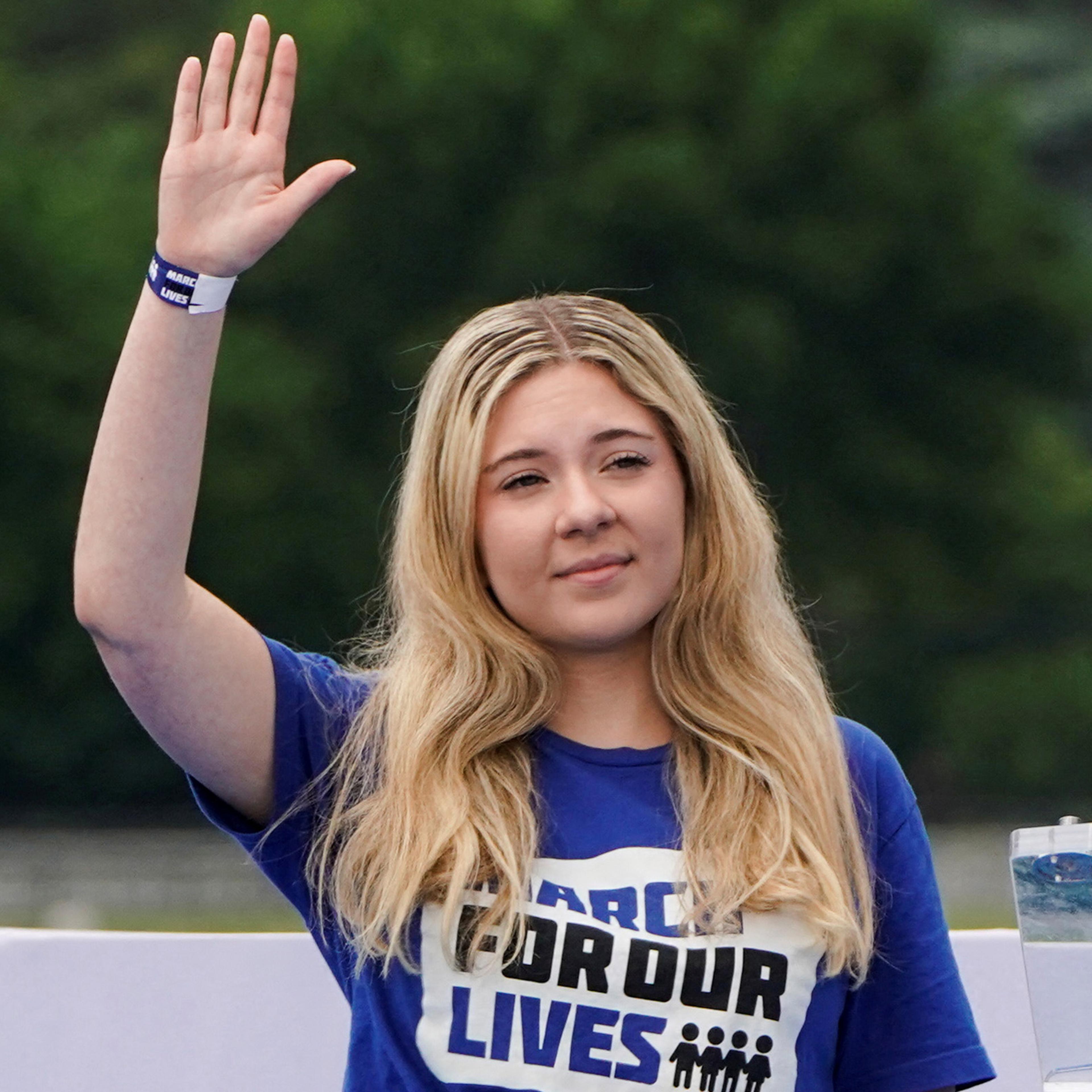 Jaclyn Corin gestures as Yolanda King, granddaughter of Martin Luther King Jr., speaks during 'March for Our Lives', in Washington, D.C. on June 11, 2022.