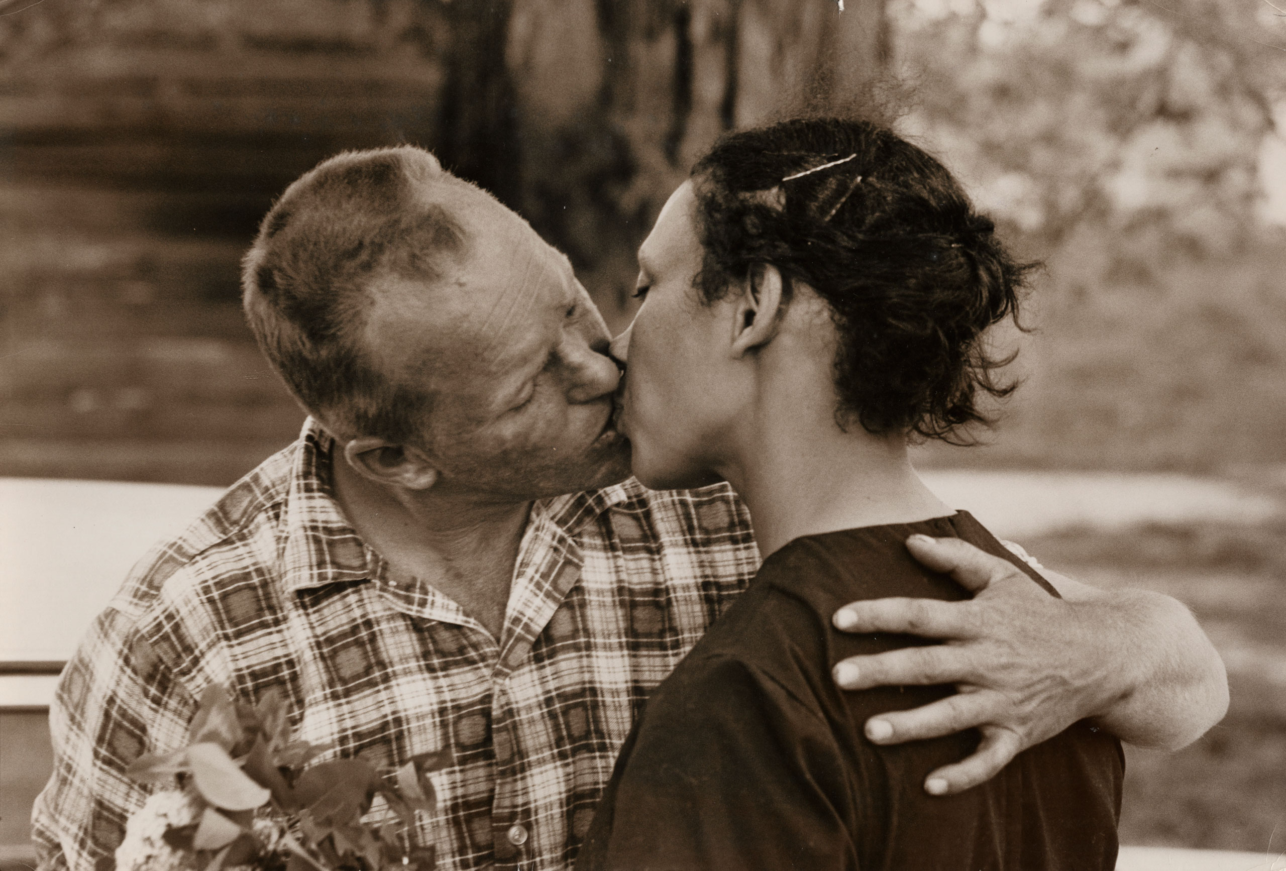 Richard Loving kisses his wife Mildred as he arrives home from work, King and Queen County, Virginia, April 1965.