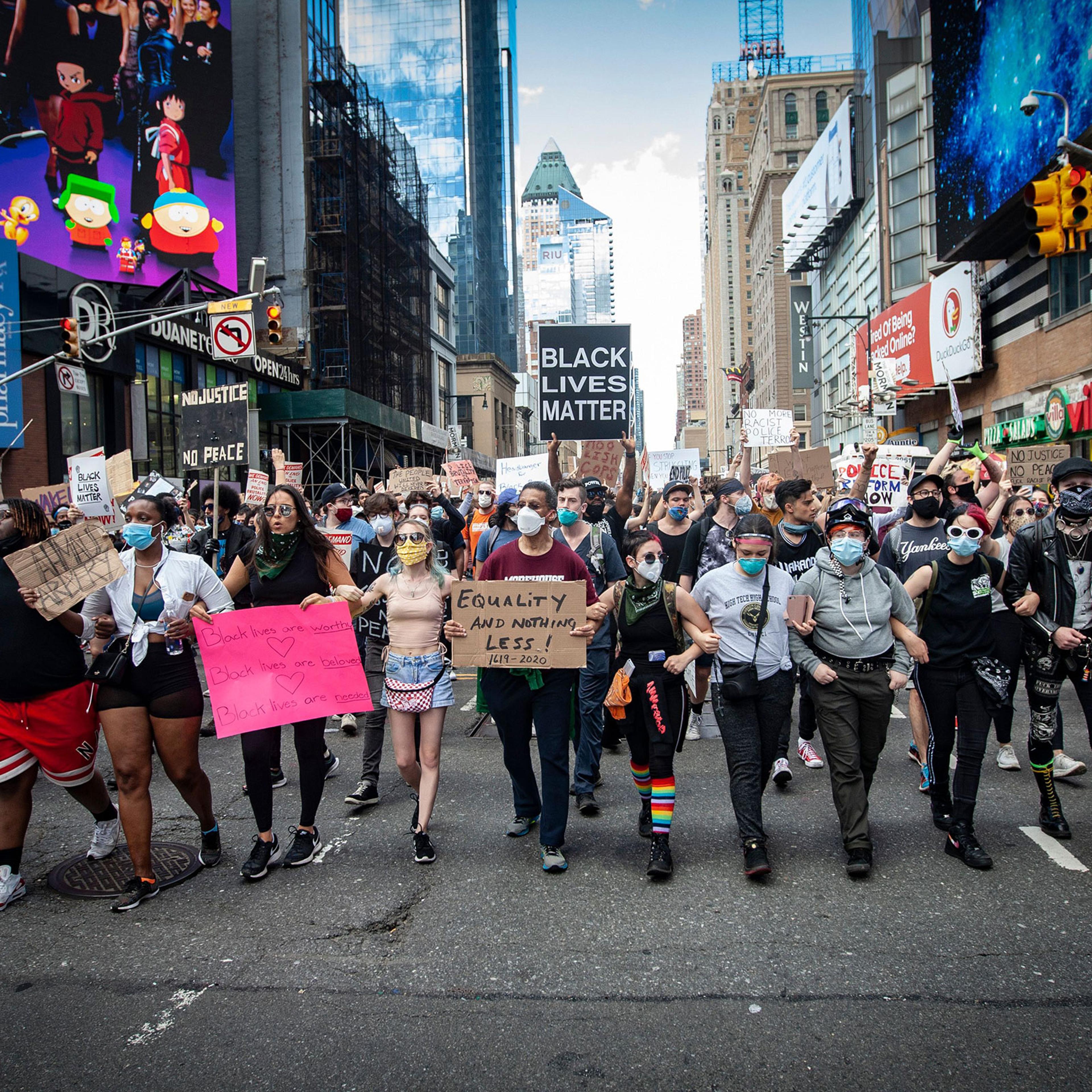 A Black Lives Matter protest march to City Hall in New York City on June 7, 2020.
