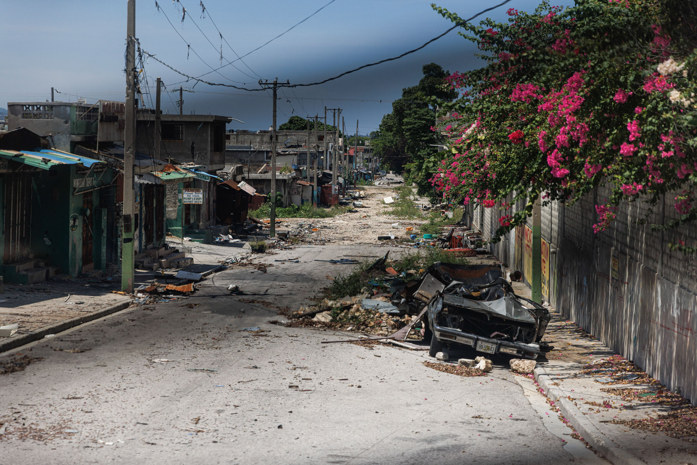 A view of downtown Port-au-Prince, Haiti, from a Kenyan security force patrol vehicle, Sept. 25, 2024. (Adriana Zehbrauskas/The New York Times)