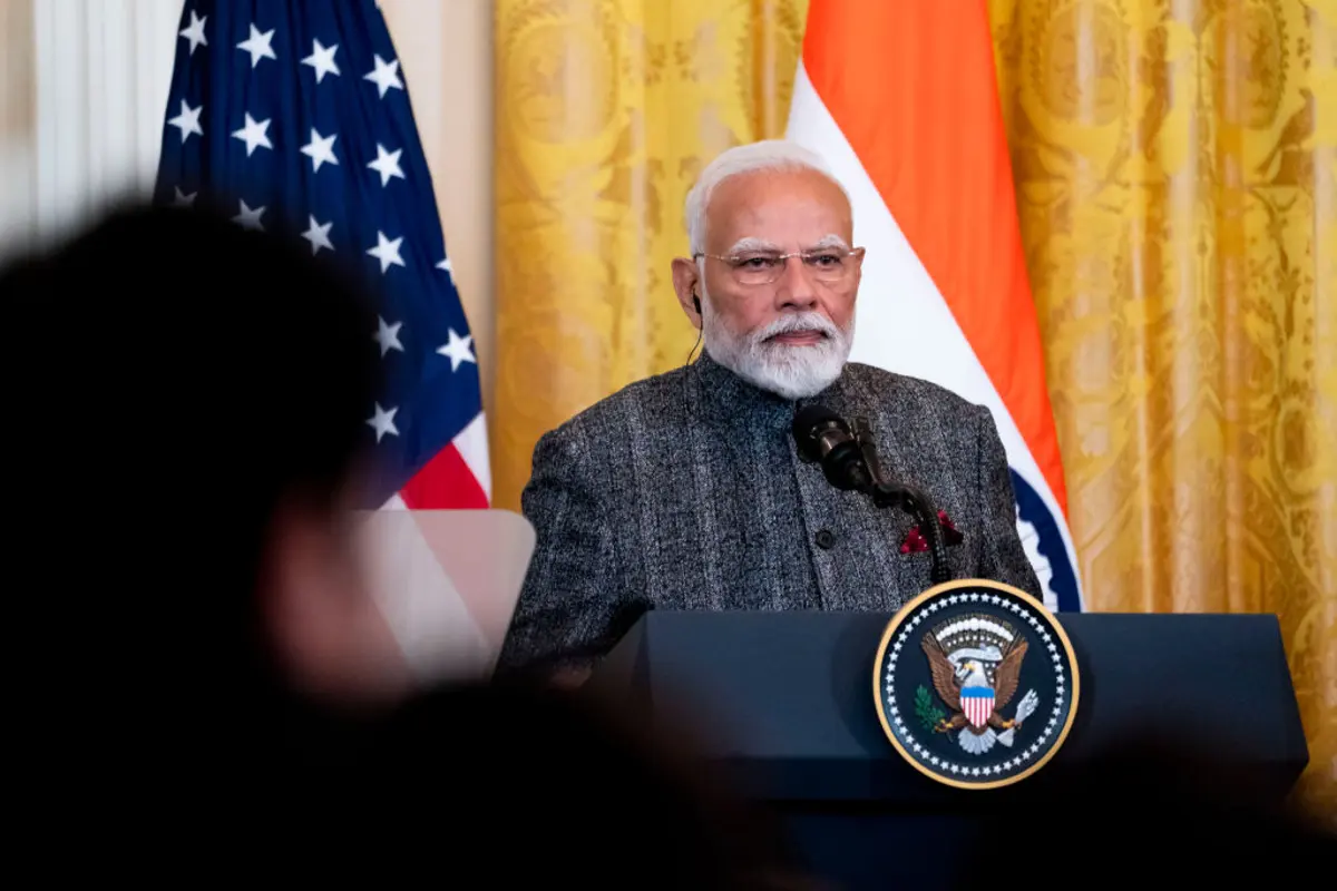 Narendra Modi during a news conference at the White House in Washington ...