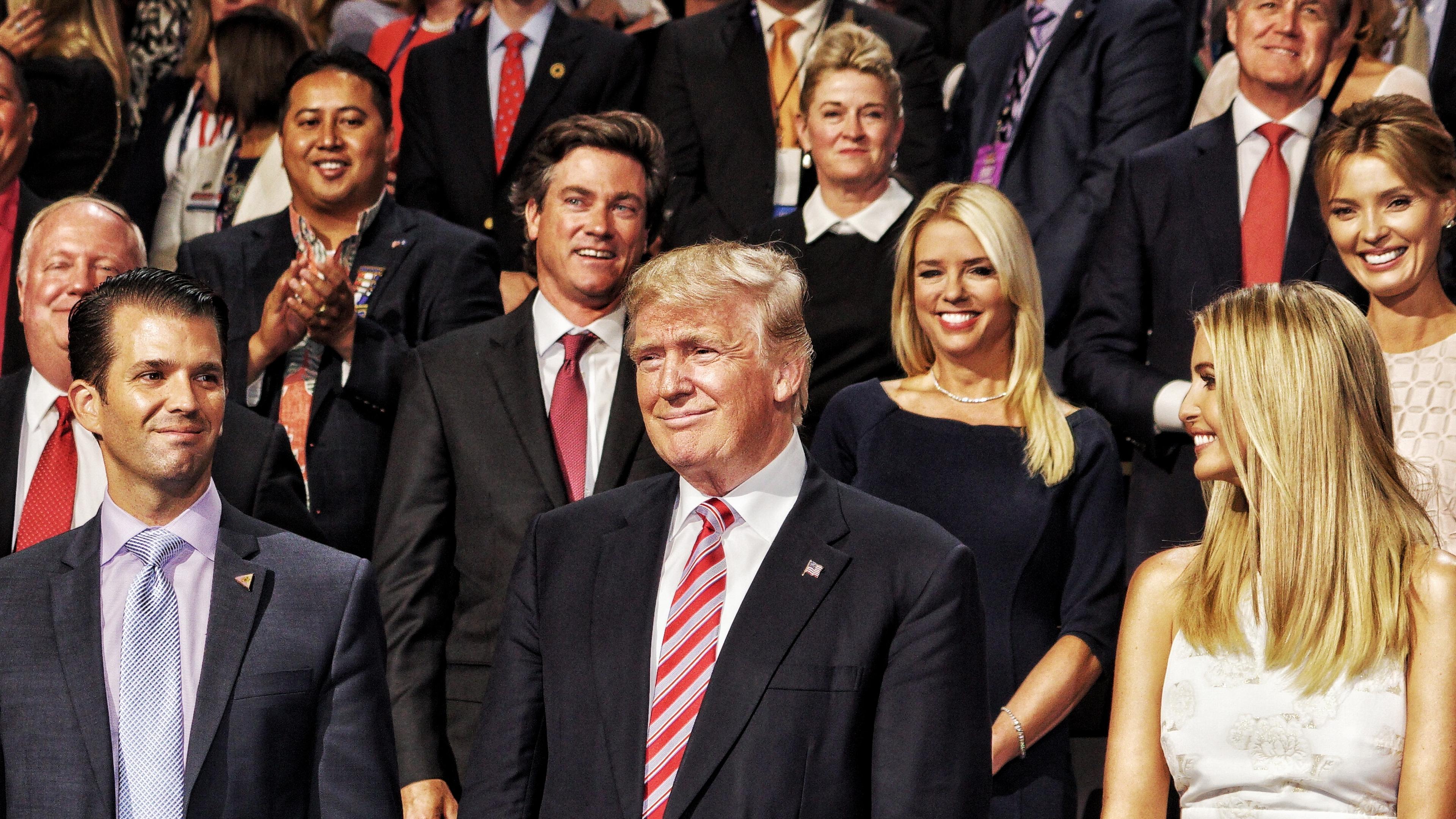 Donald Trump with his children Eric and Ivanka Trump at the Republican National Convention in Cleveland, on July 20, 2016.