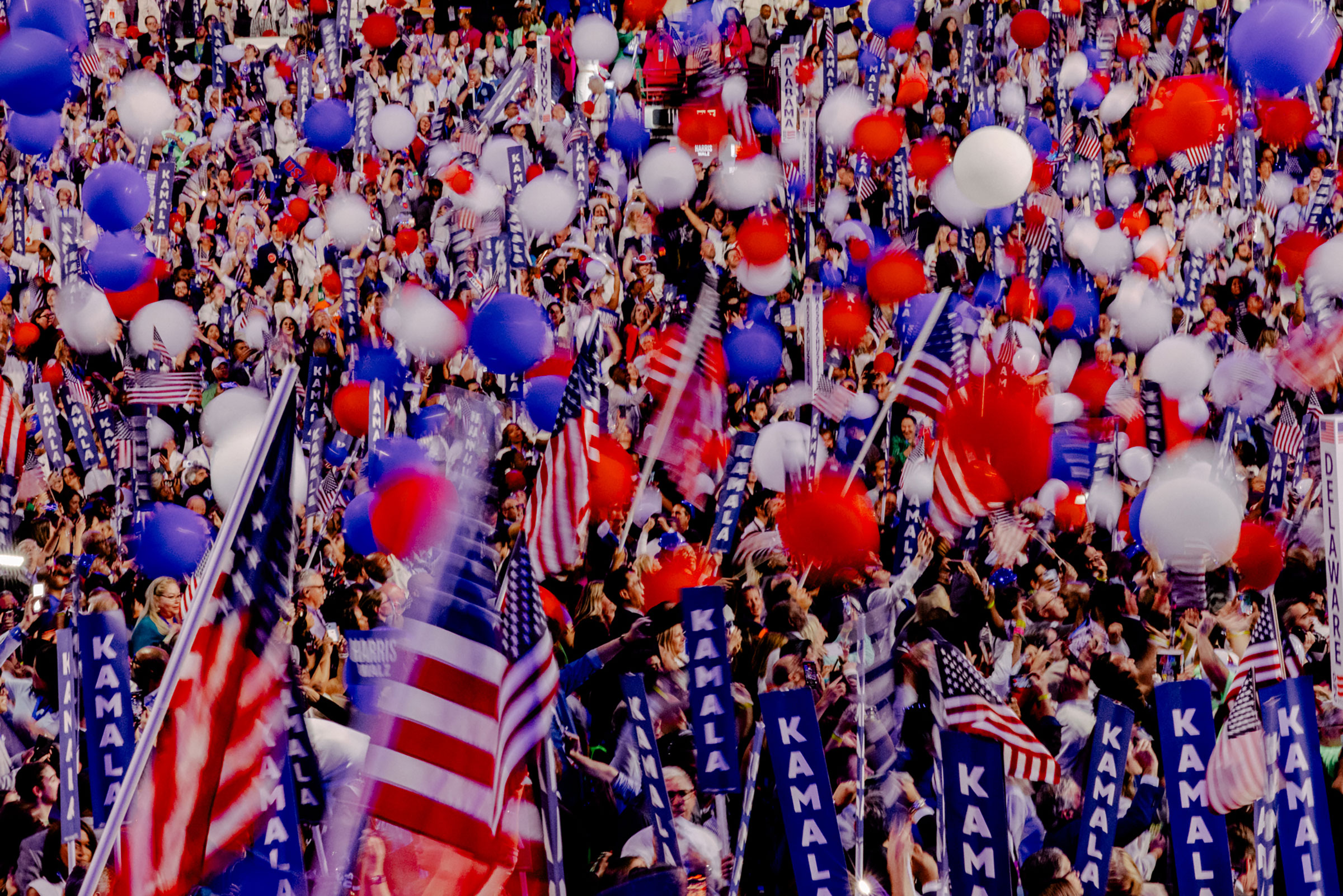 Day 4: Balloons fall into the crowd on the last night of the DNC, Aug. 22