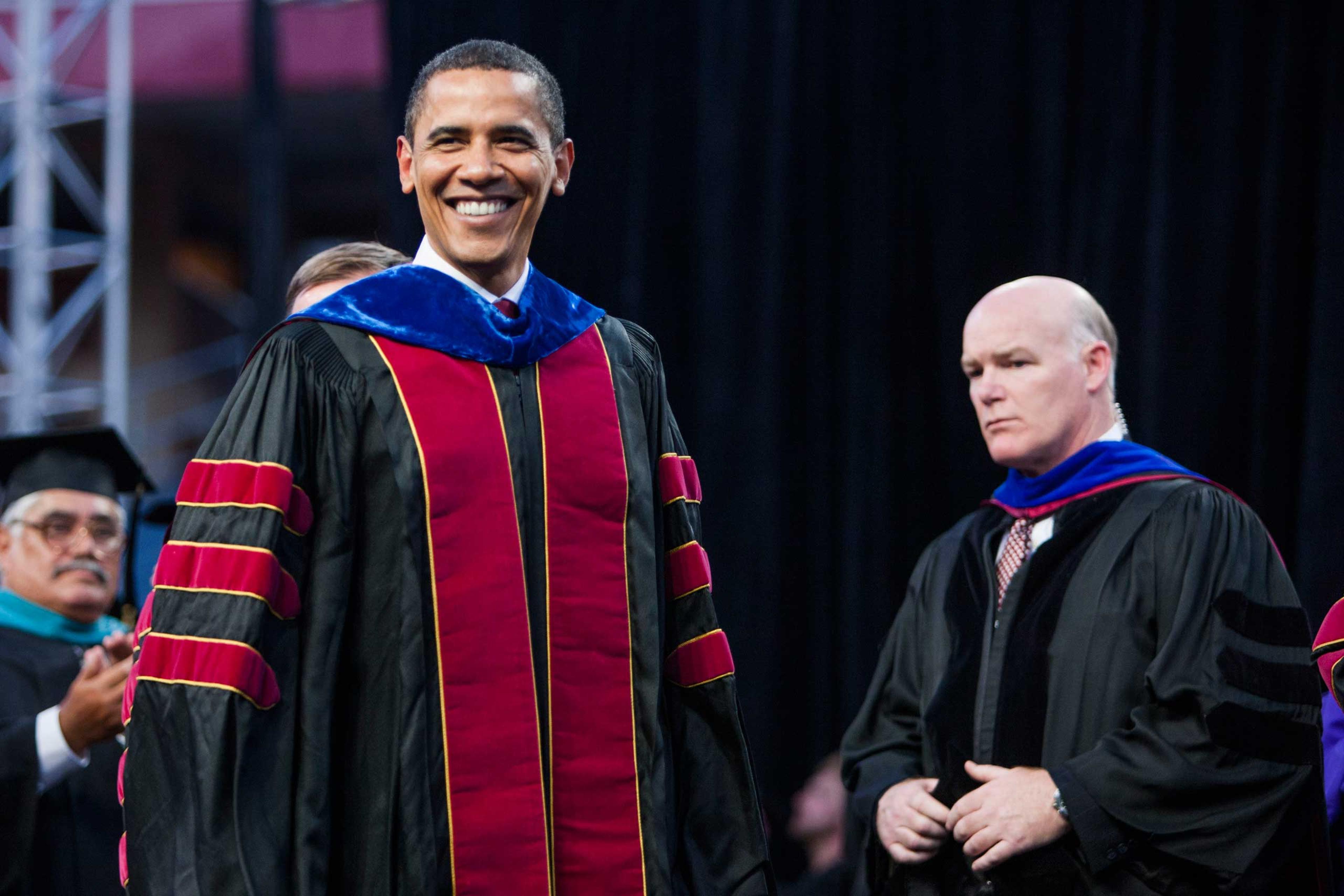President Barack Obama speaks at the Arizona State University commencement ceremony at Sun Devil Stadium in Tempe, ArizPhoto by Brooks Kraft/Corbis