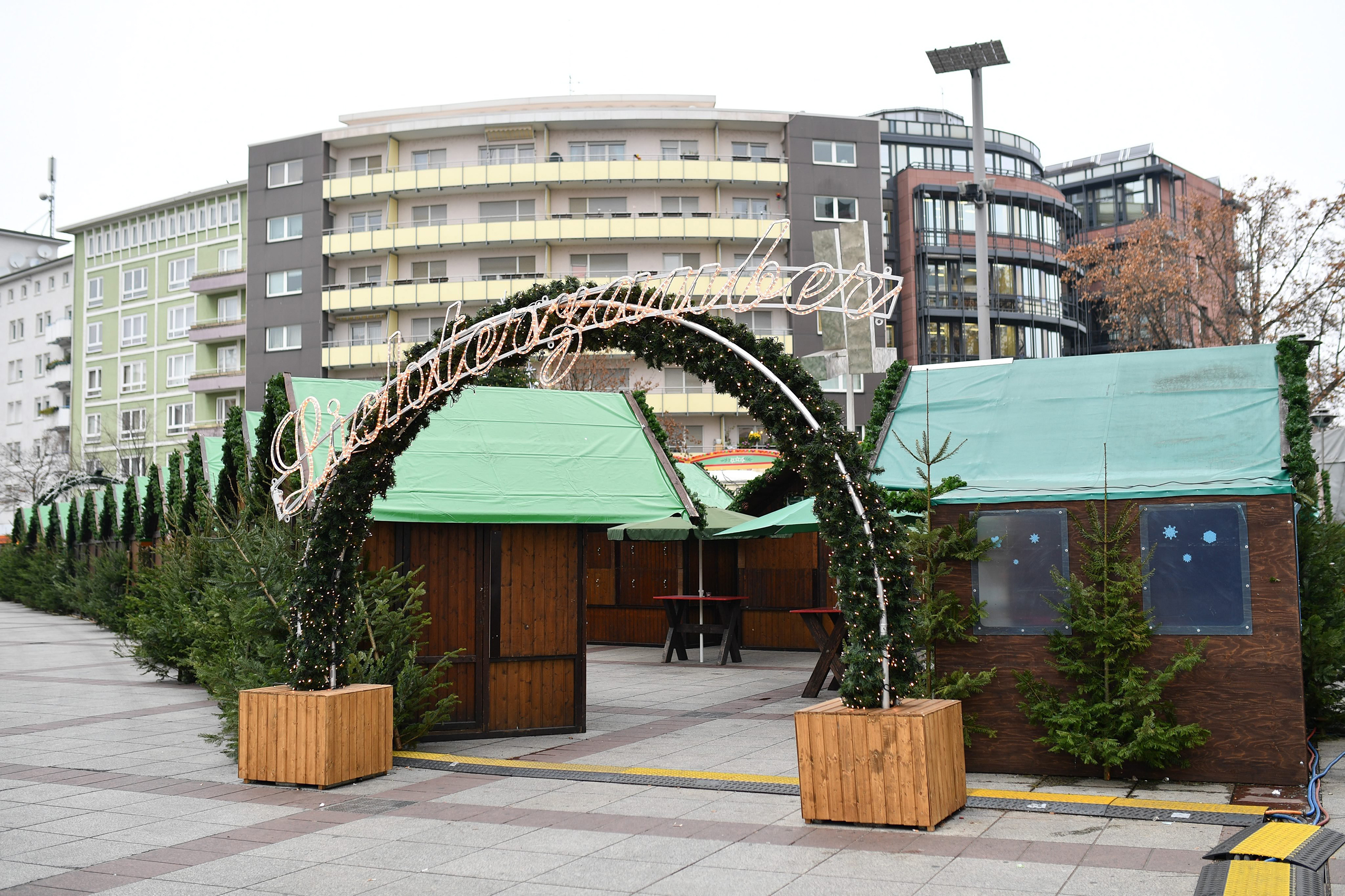 The letters 'Lichterzauber' can be seen at the entrance of the Christmas Market in Ludwigshafen, Germany, on Dec. 16, 2016.