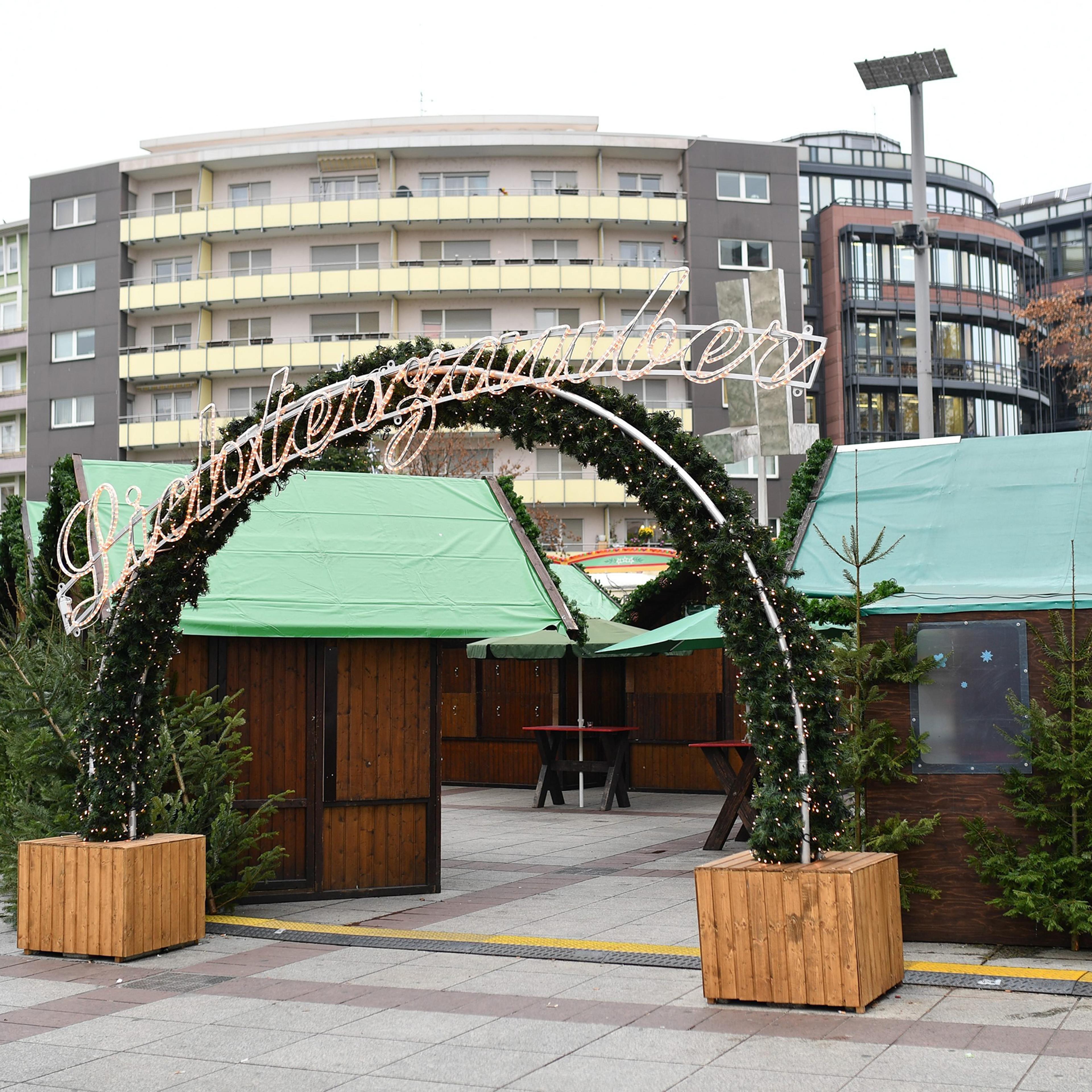 The letters 'Lichterzauber' can be seen at the entrance of the Christmas Market in Ludwigshafen, Germany, on Dec. 16, 2016.