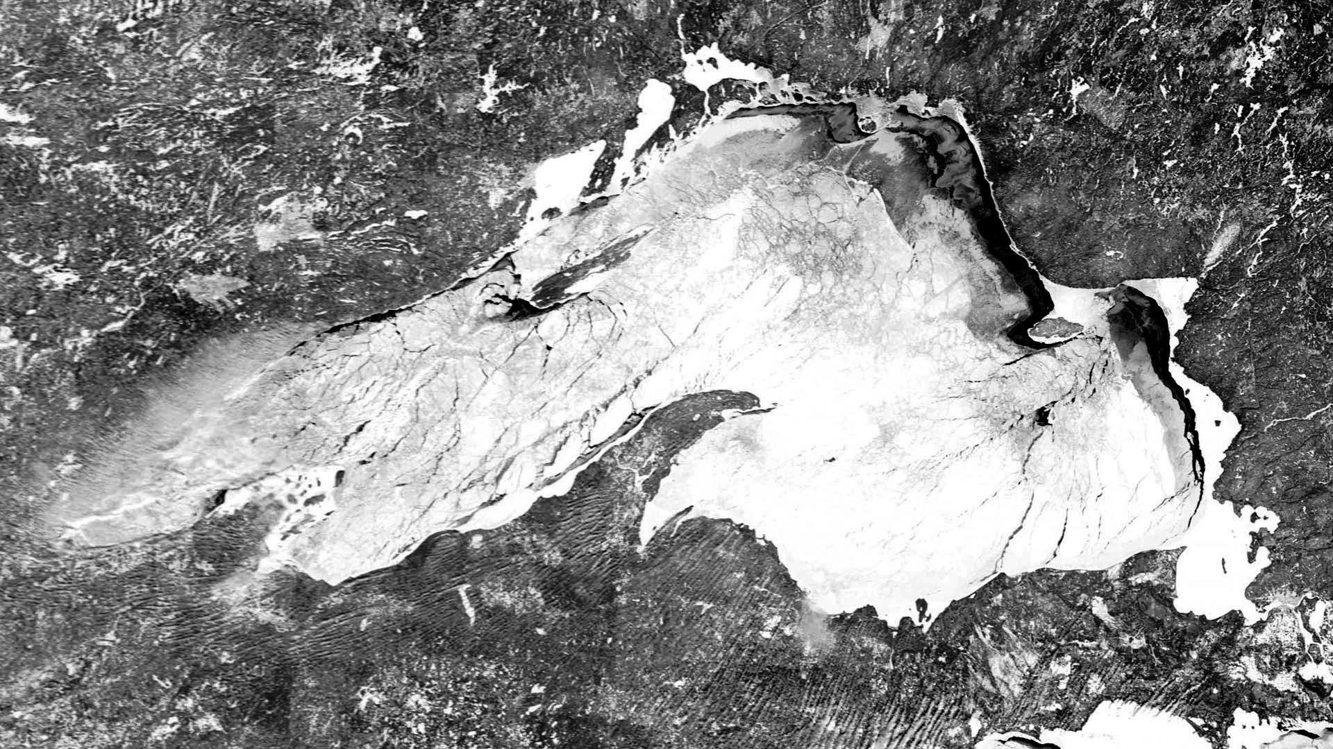 Satellite image from Feb. 2014 shows near-record ice cover on Lake Superior