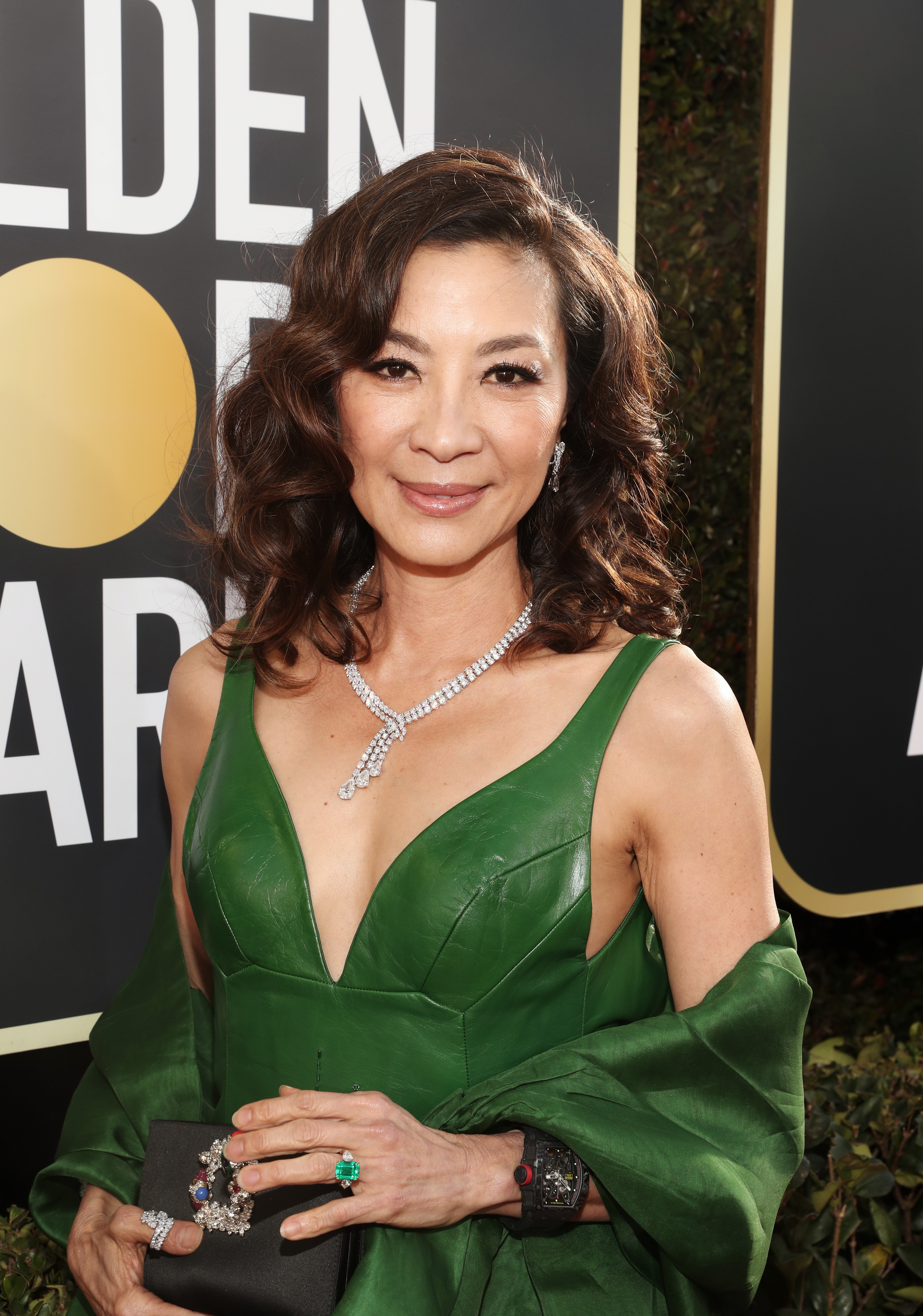 michelle yeoh golden globe dress Michelle Yeoh Debuted Bangs at the 2025 Golden Globe Awards