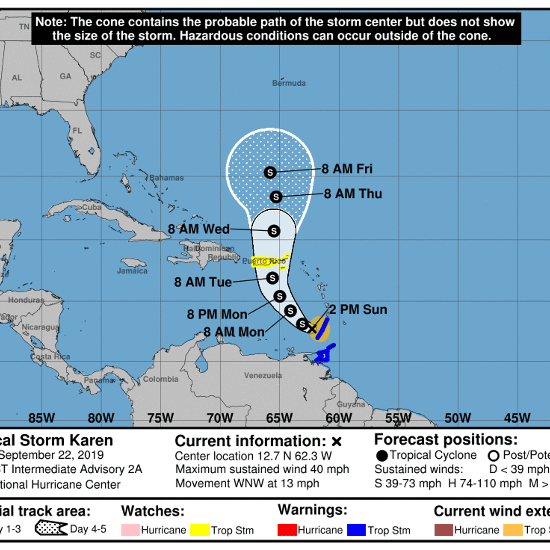 Tropical Storm Karen projected path