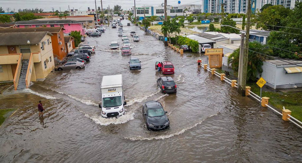 Flooding in Hialeah, Fla., after torrential downpours on Nov. 16, 2023.