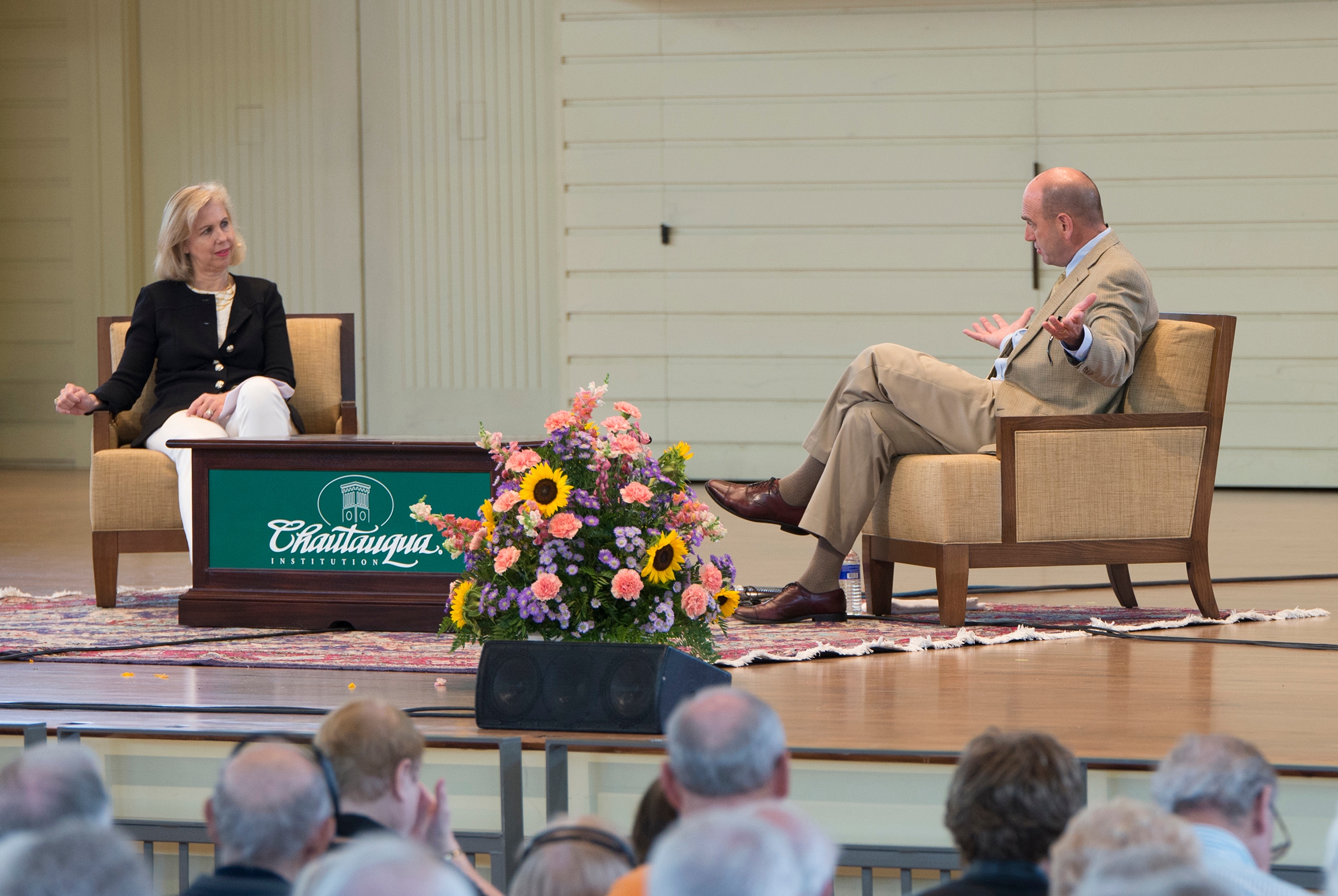 TIME editor Nancy Gibbs with former TIME editor-at-large David Von Drehle at the Chautauqua Institution on Aug. 17.