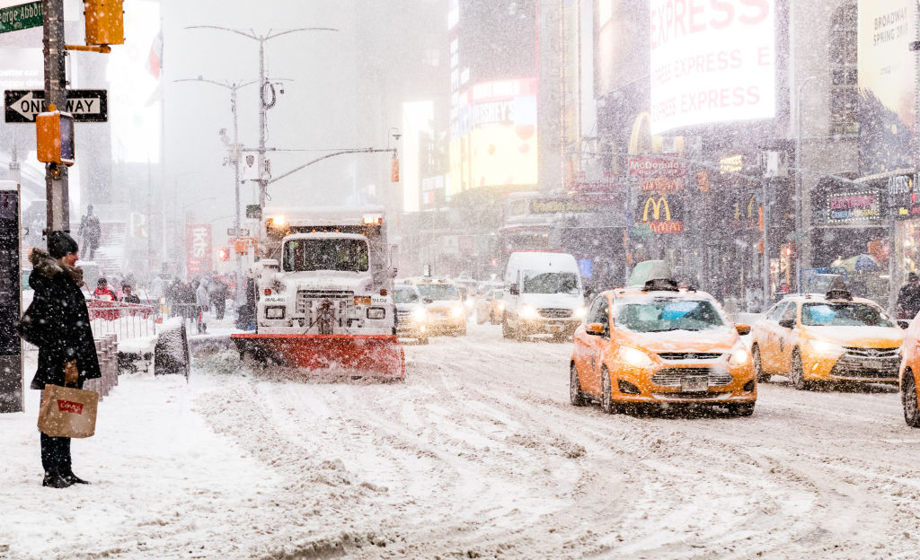 View of Times Square during heavy snow storm