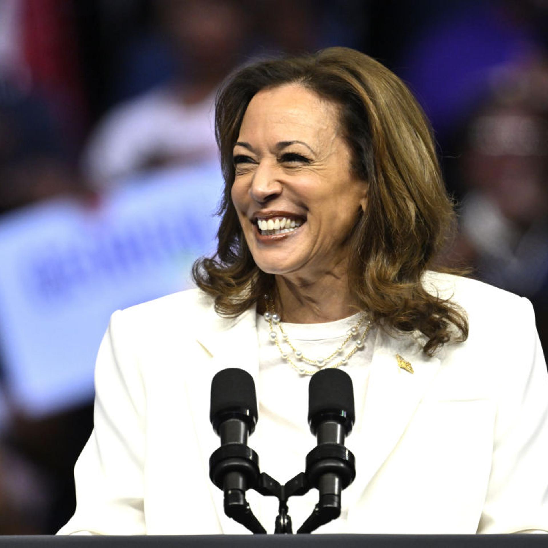 US Vice President and presidential candidate Kamala Harris at a campaign rally in Savannah