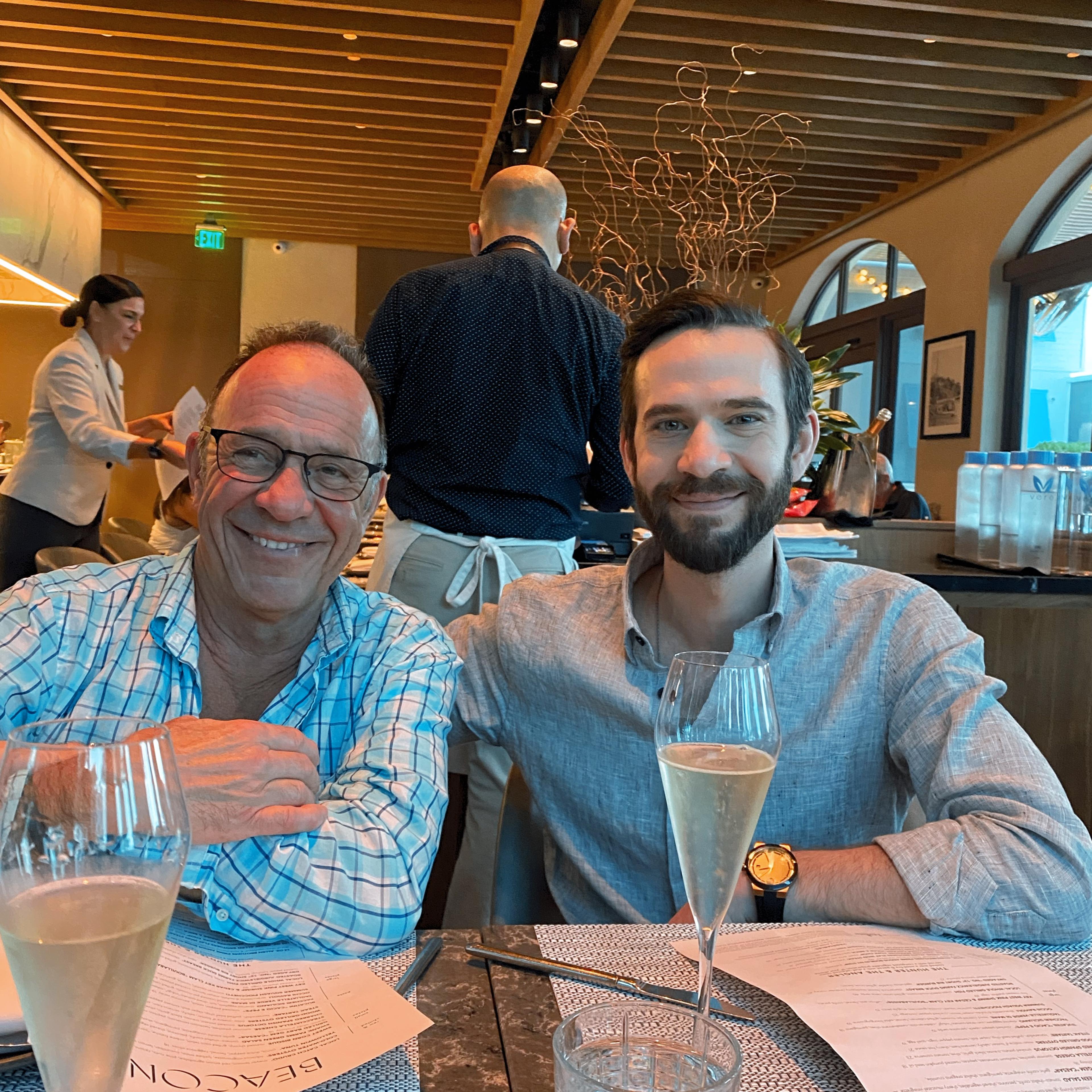 From left, Joel Galavas and his son Jonathan Galavas. Jonathan committed suicide in October 2025.