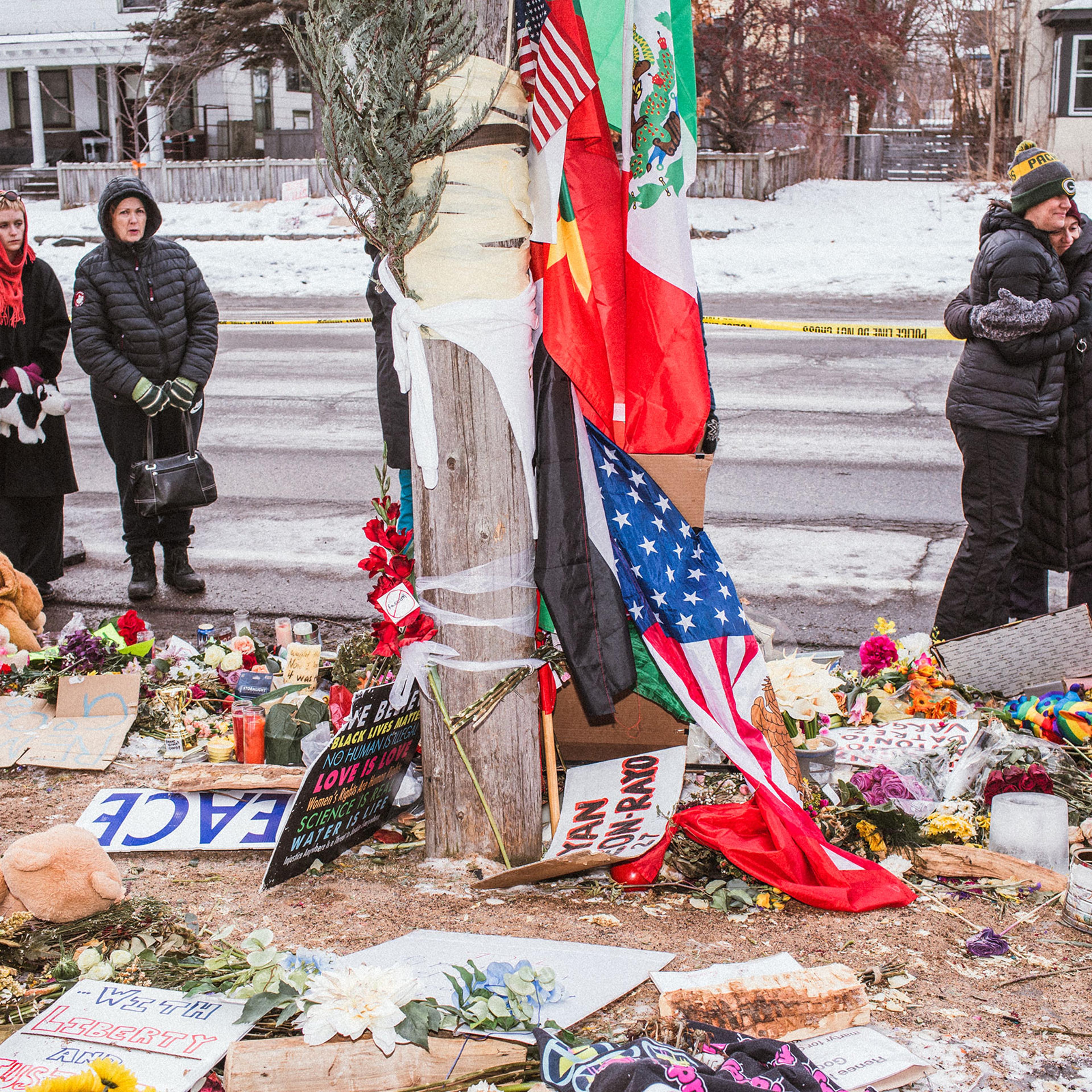 A memorial at the site where Renée Nicole Good was fatally shot by federal ICE agents; south Minneapolis, Minnesota, Jan. 26, 2026. Erin Trieb for TIME