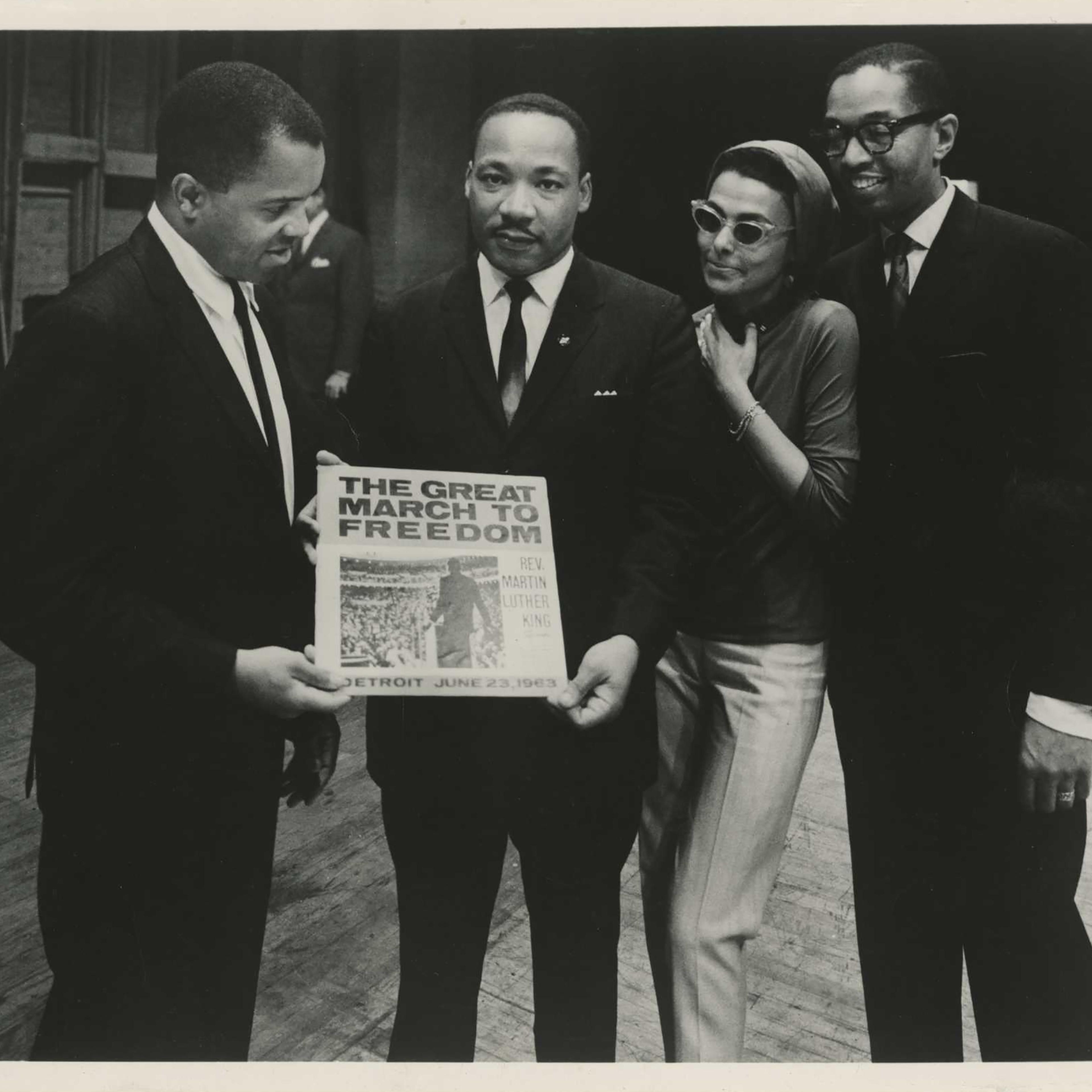 From left, Berry Gordy and Martin Luther King Jr. hold King’s first Motown album next to Lena Horne and Billy Taylor in Atlanta in 1963.