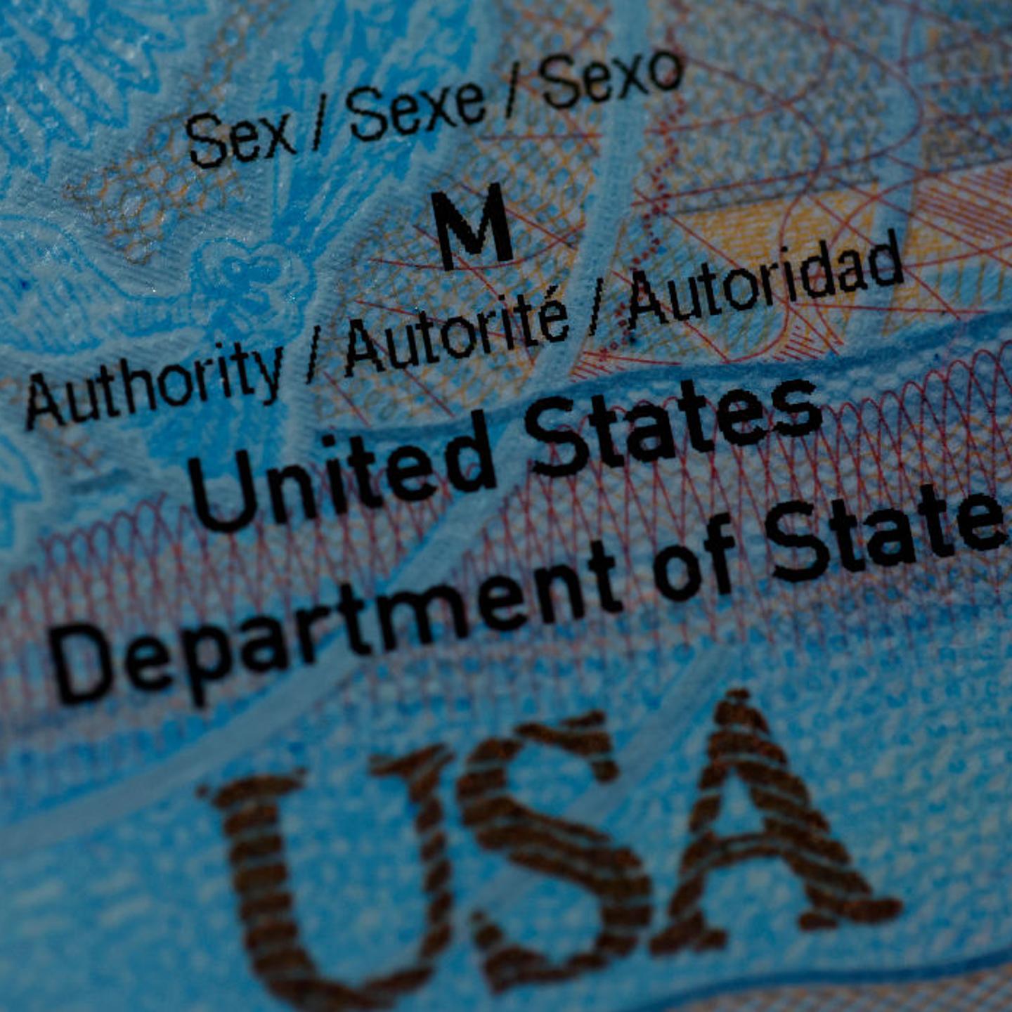 The sex marker for a male is shown on a U.S. passport in San Anselmo, Calif. on Nov. 6, 2025.