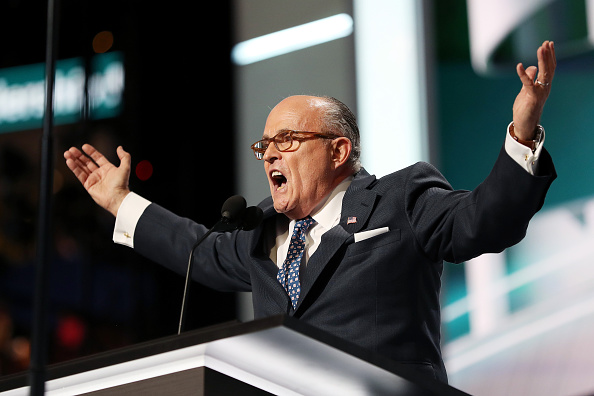 Former New York City Mayor Rudy Giuliani delivers a speech on the first day of the Republican National Convention on July 18, 2016 at the Quicken Loans Arena in Cleveland, Ohio.