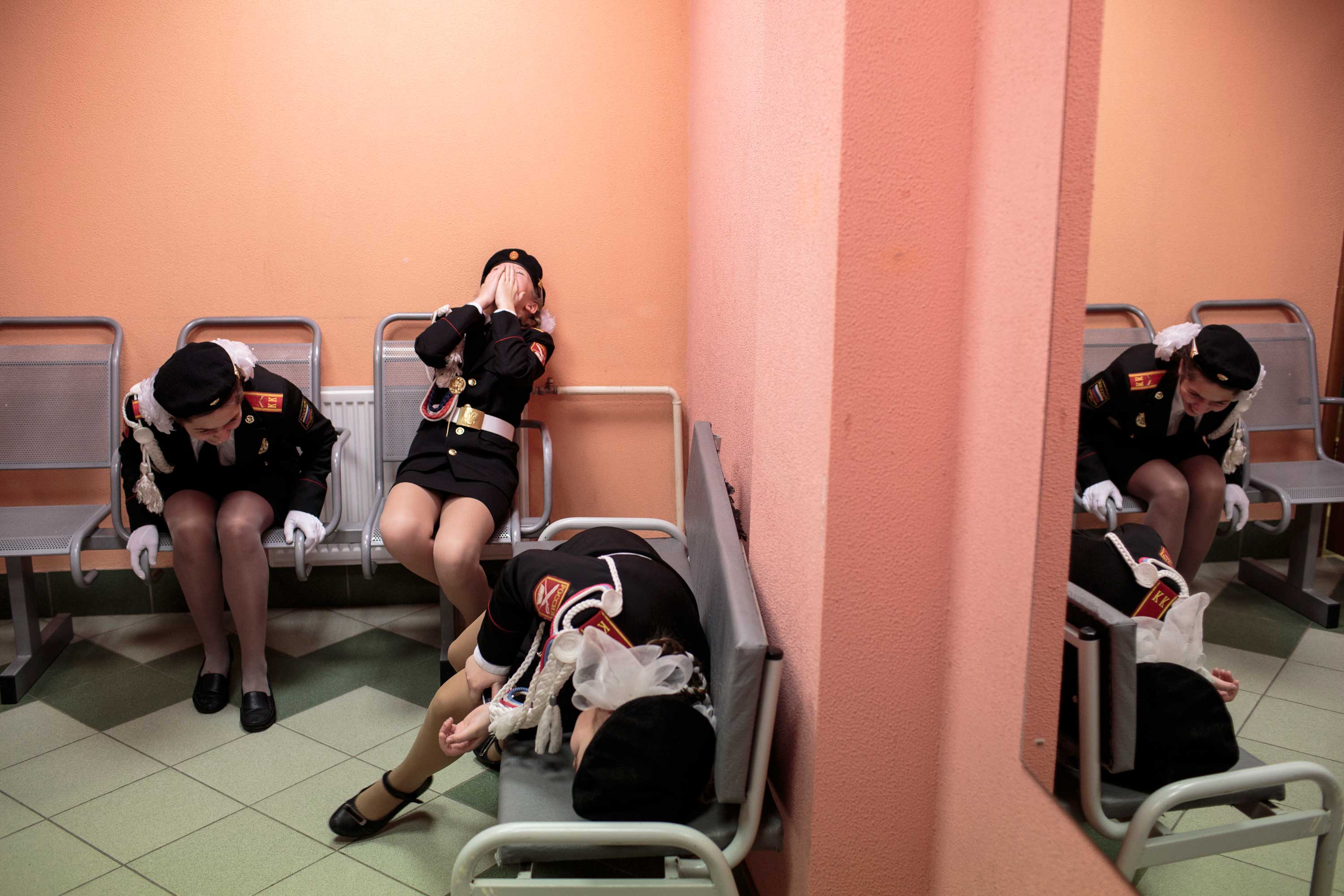 Students at the Inspection of Singing and Marching competition in Dmitrov, Russia.