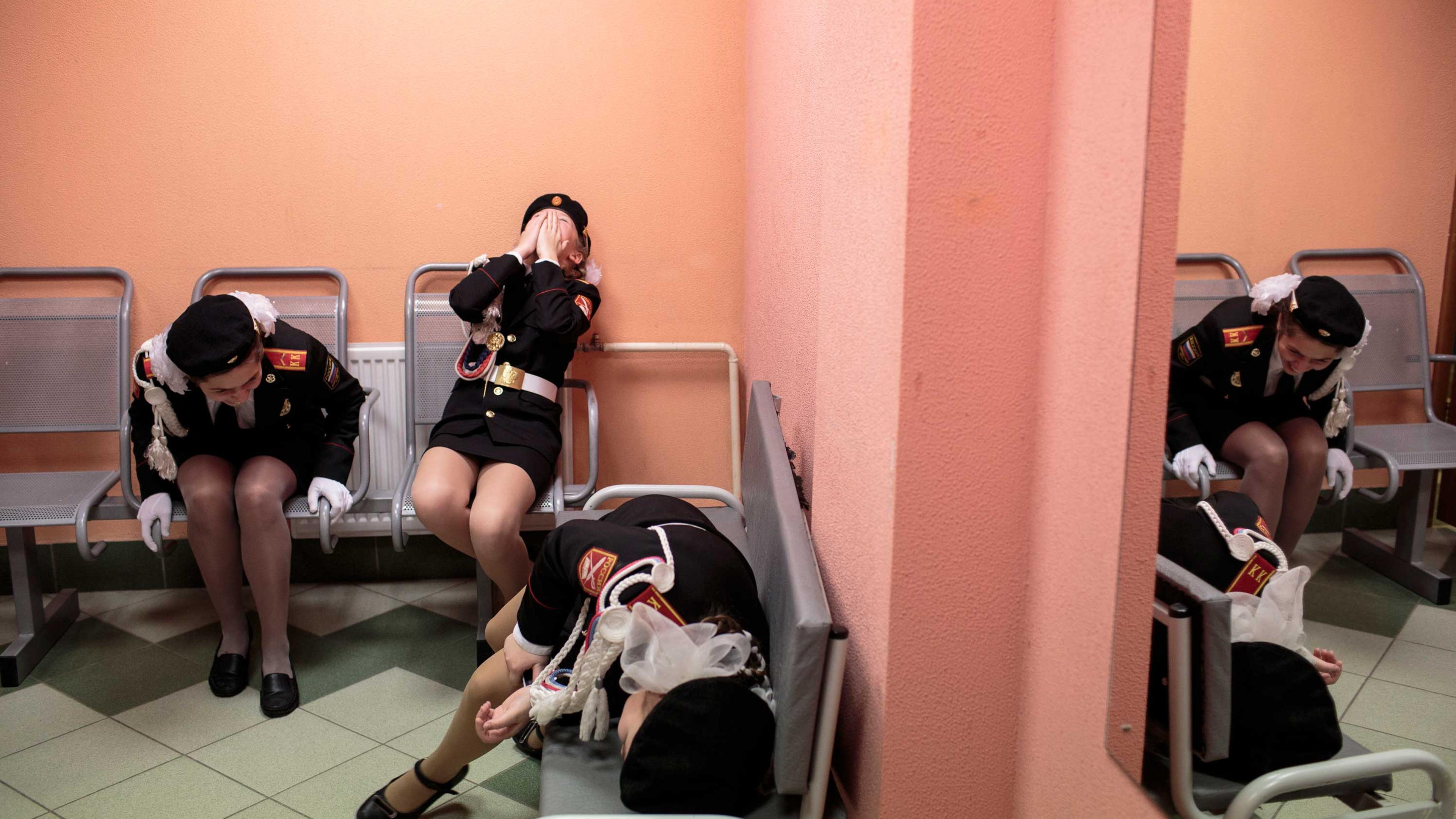 Students at the Inspection of Singing and Marching competition in Dmitrov, Russia.