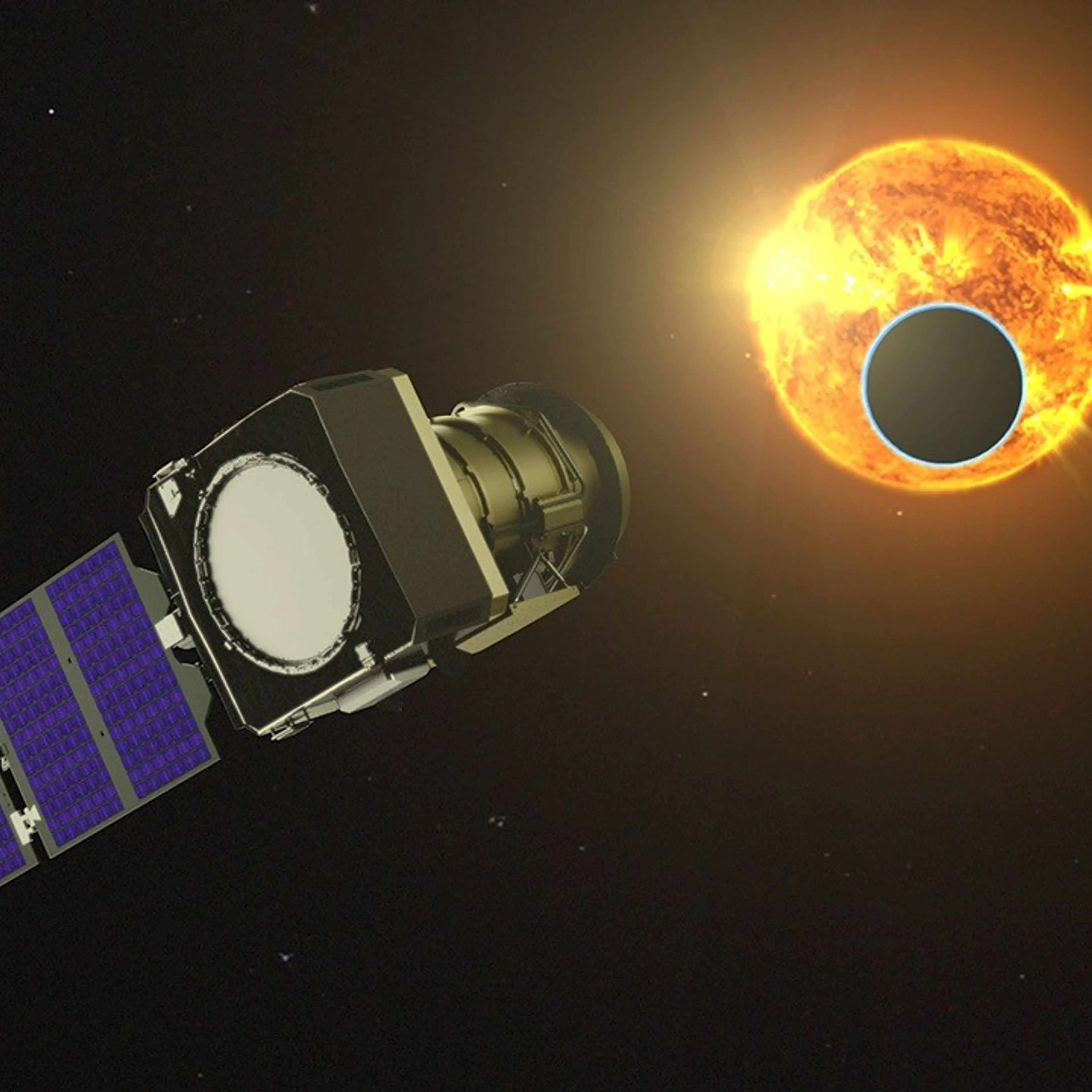 An artist's conception of Pandora observing an exoplanet.
