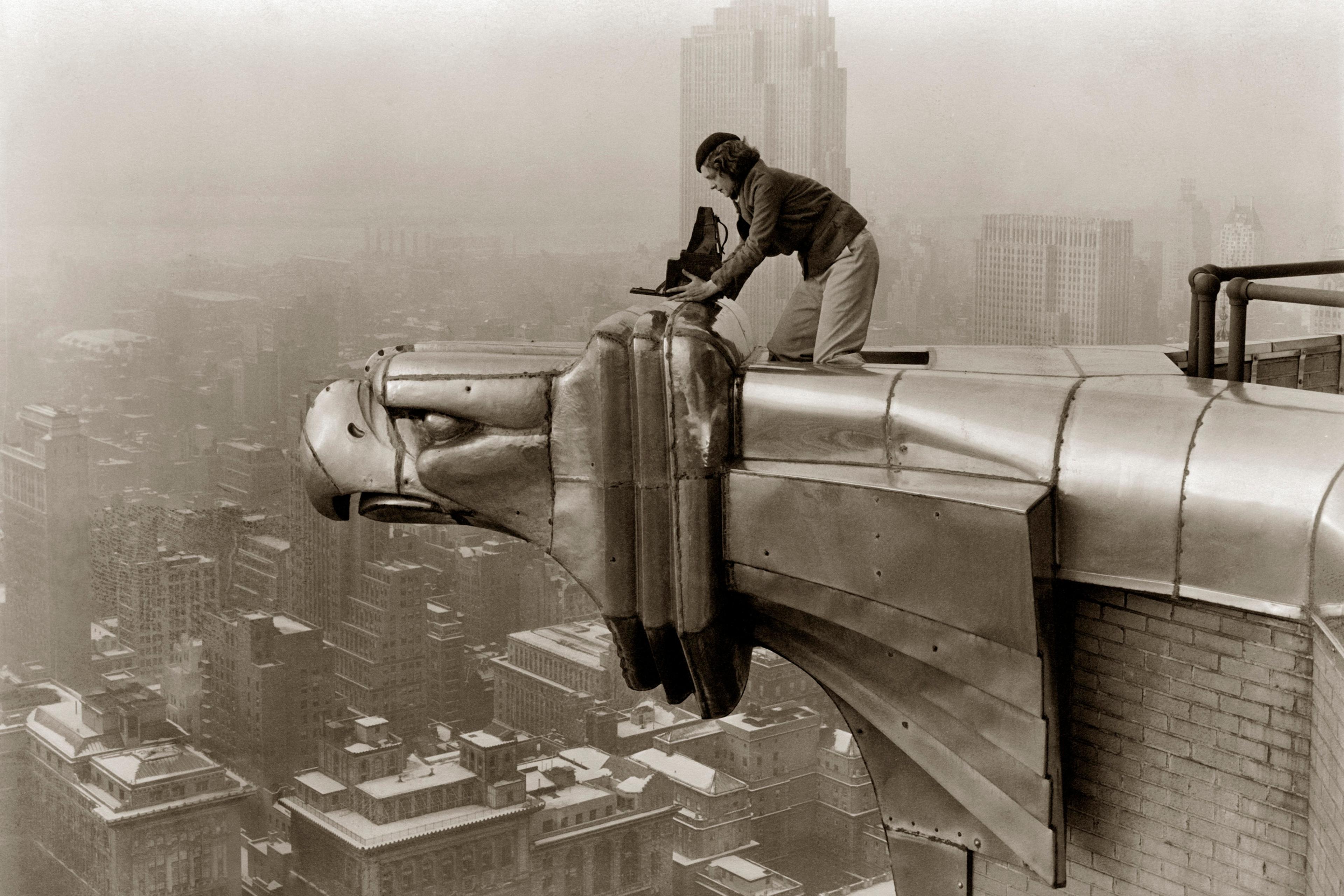 LIFE photographer Margaret Bourke-White making a precarious