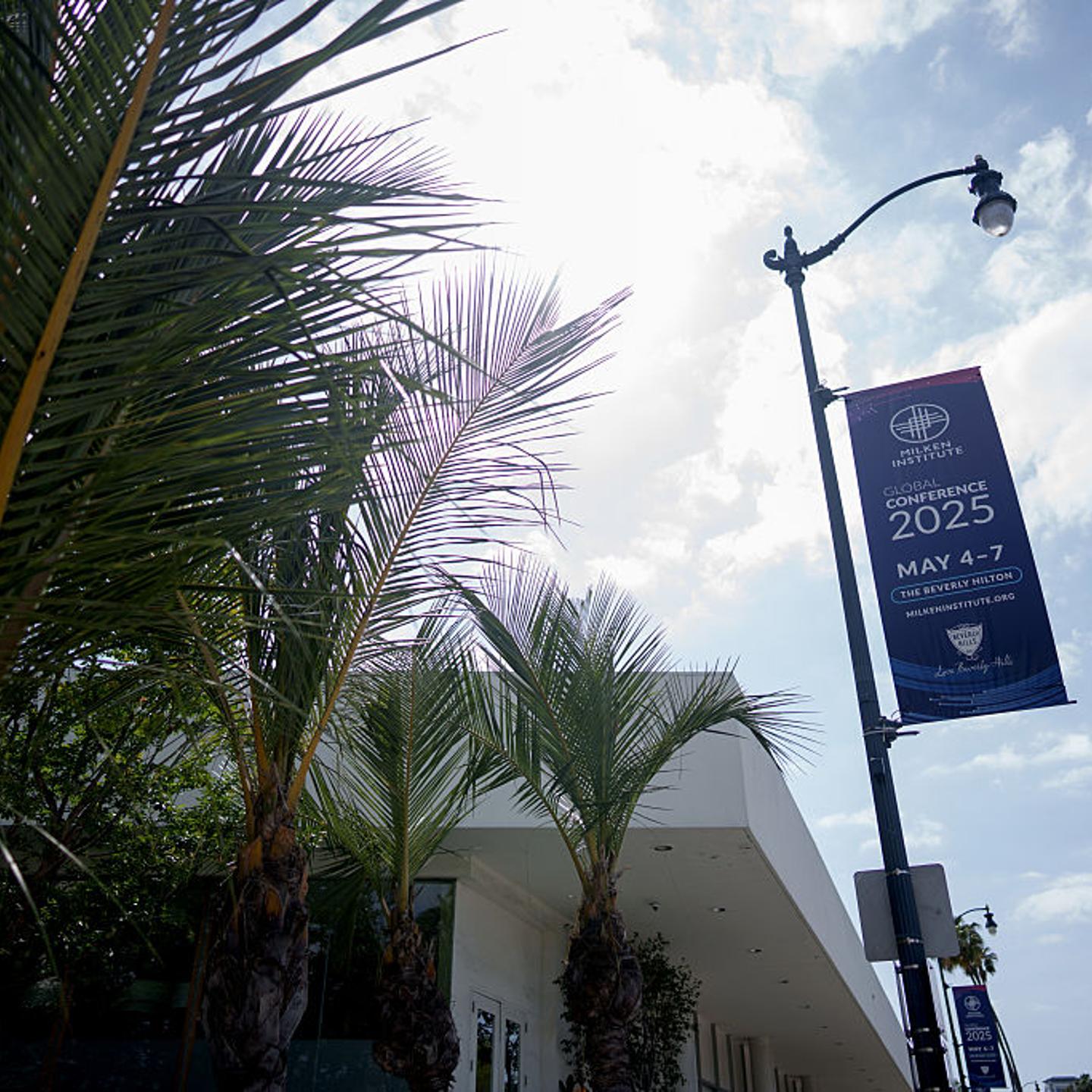 Signage outside the Beverly Hilton hotel in Beverly Hills