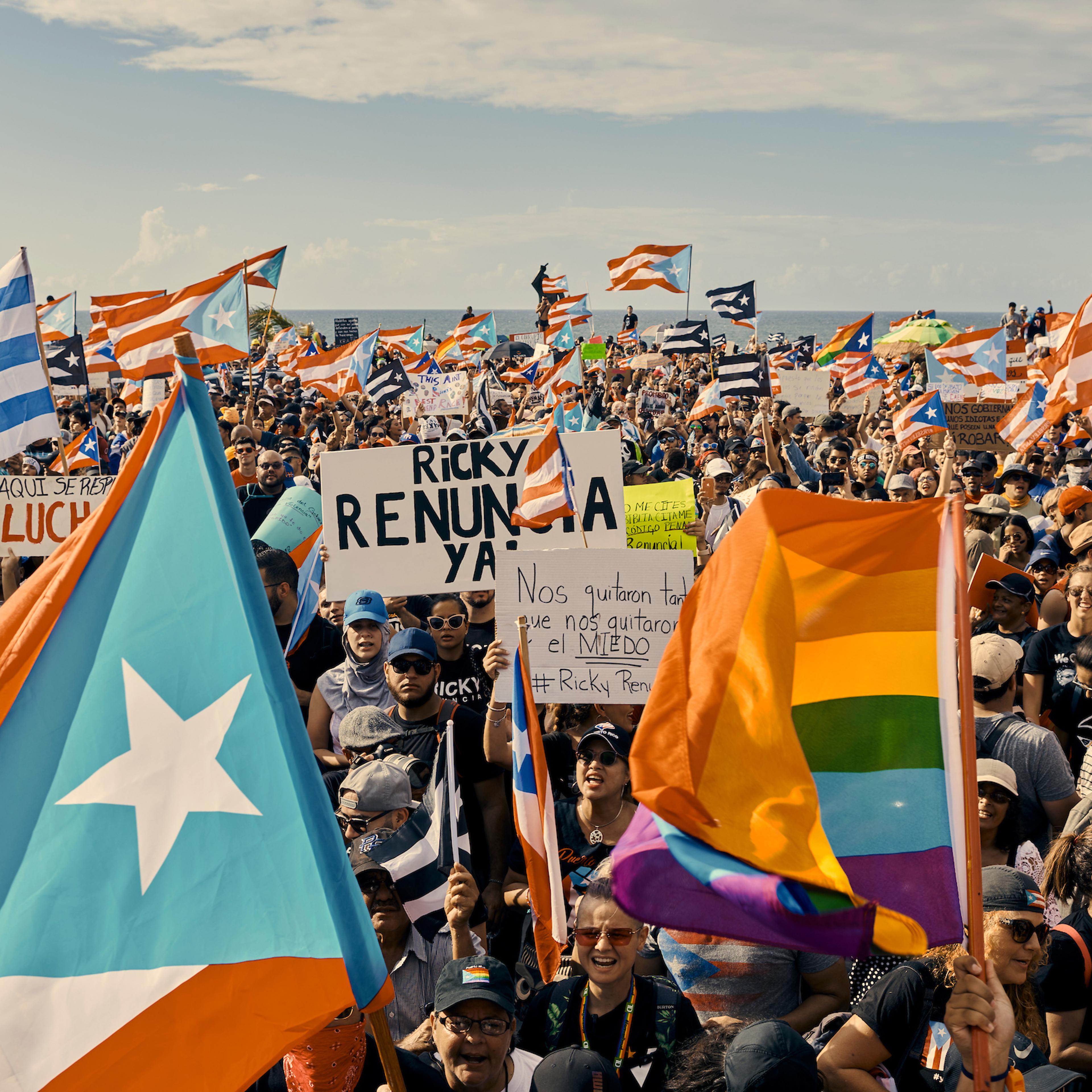 Protesters demanding #RickyRenuncia—a hashtagged request for the governor's resignation—took to the streets of San Juan on July 17, 2019.