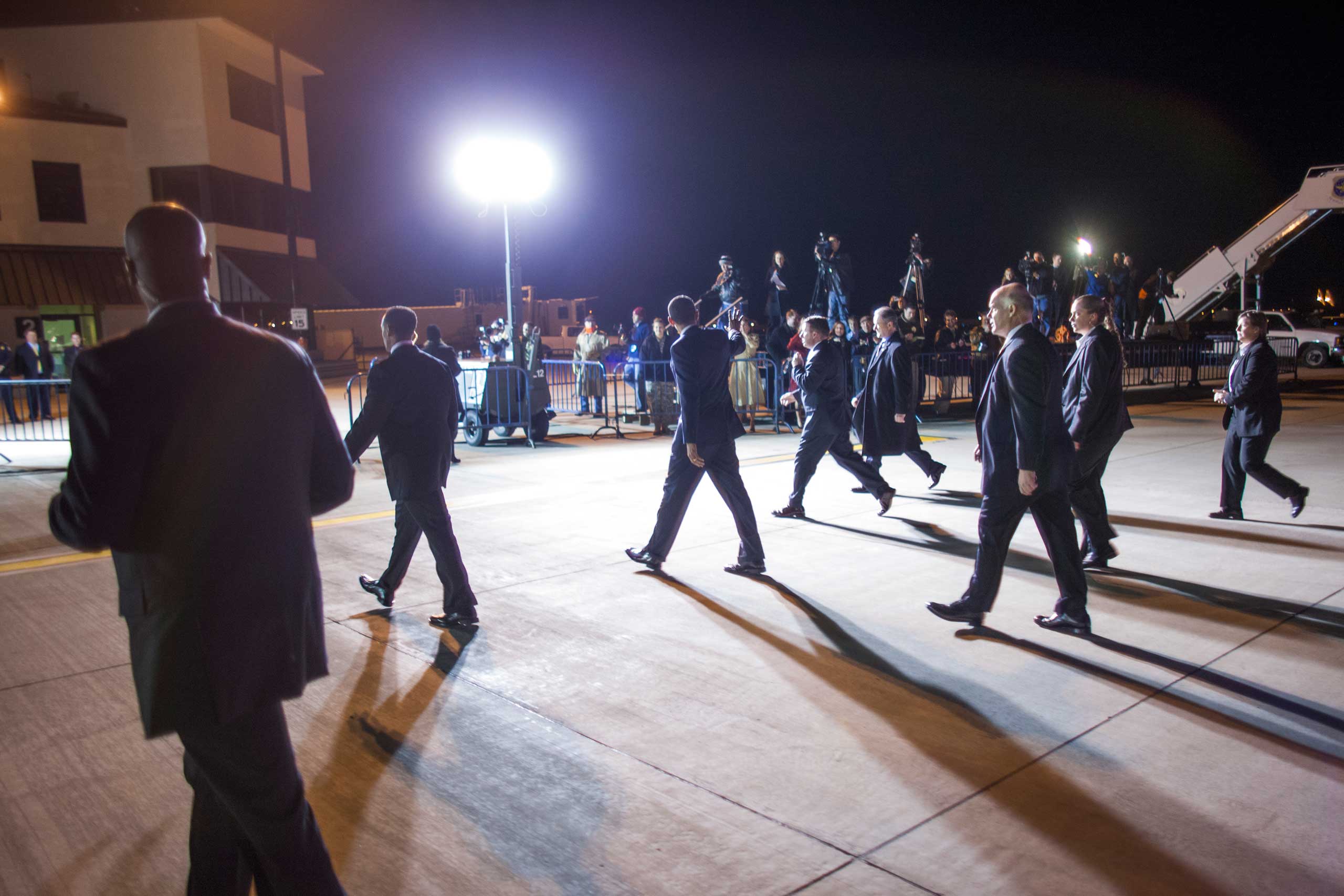 President Barack Obama talks to the media aboard Air Force One upon arrival in Springfield, ILPhoto by Brooks Kraft/Corbis