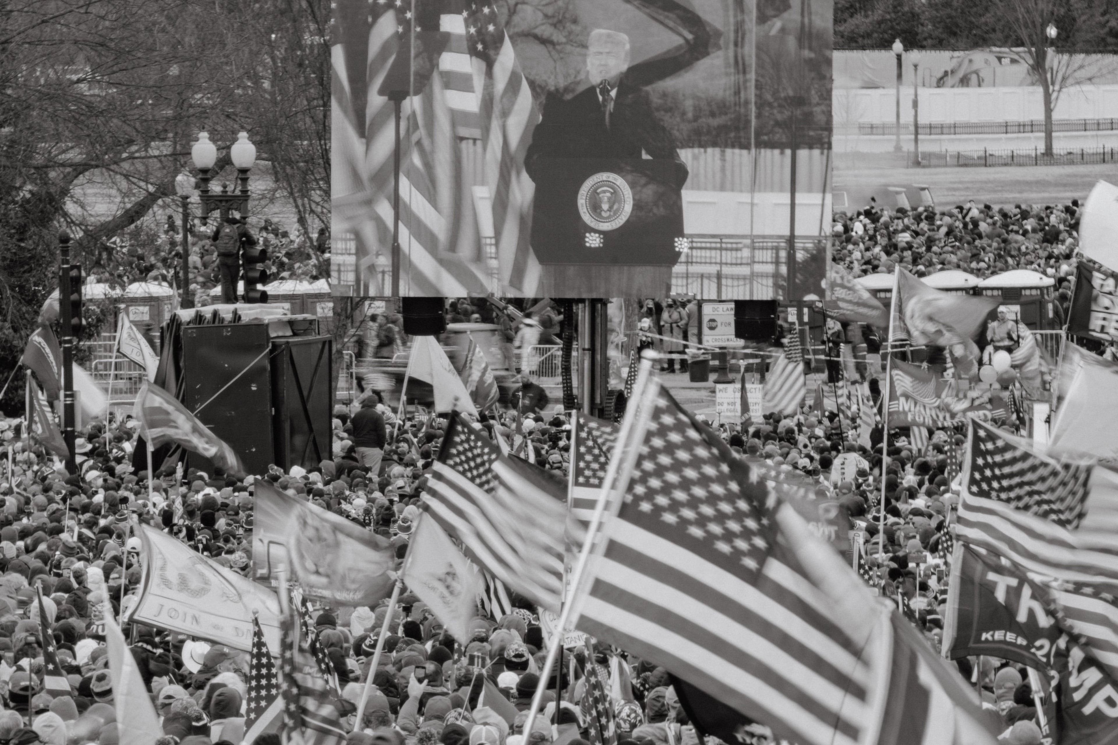 Washington DC - January 6, 2021: Supporters of President Donald Trump are seen during a protest rally calling for the decertification of Electoral College votes claiming a conspiracy theory, that has been debunked, that the general presidential election 