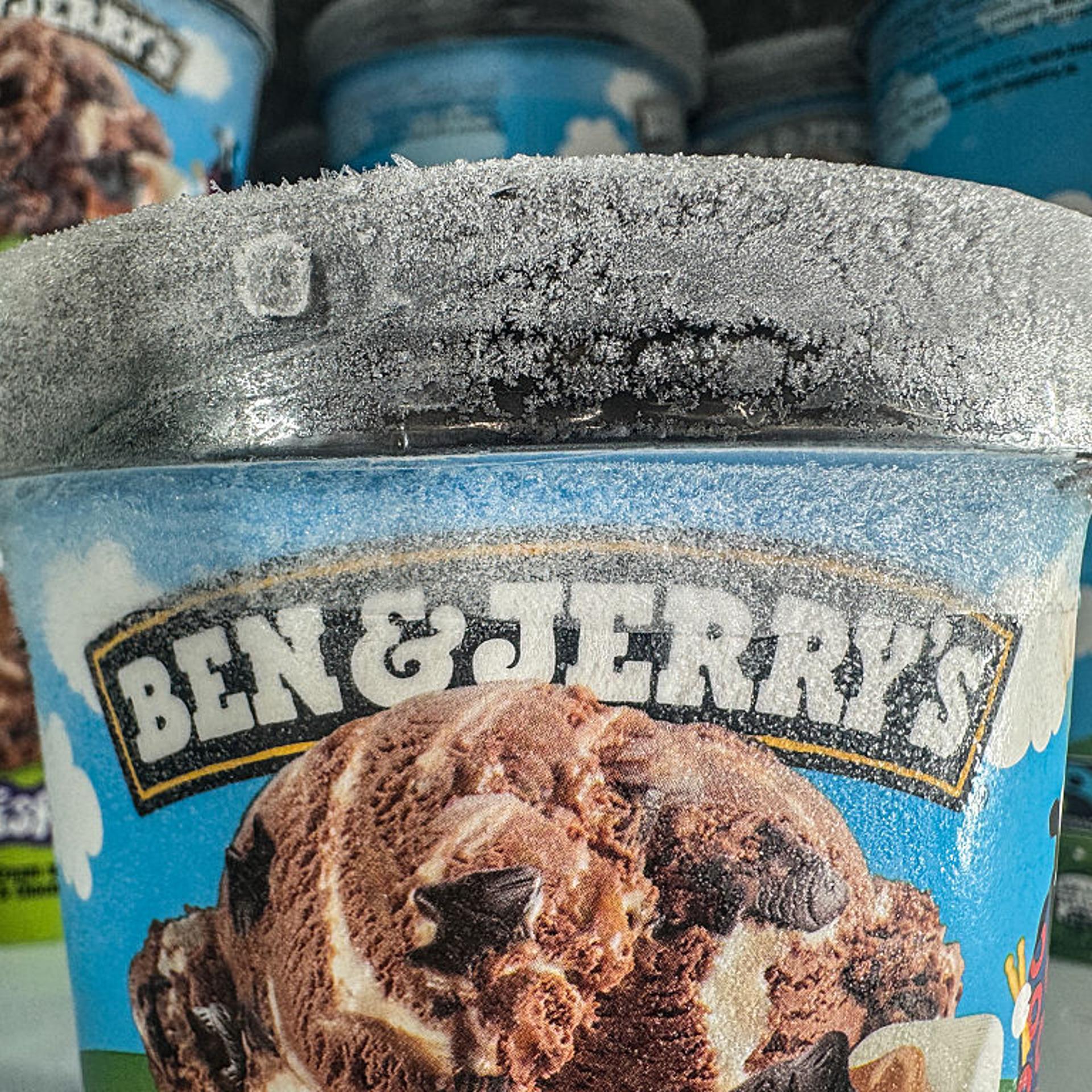 Tubs of Ben and Jerry's ice cream in a supermarket freezer on June 28, 2025 in Bath, England.