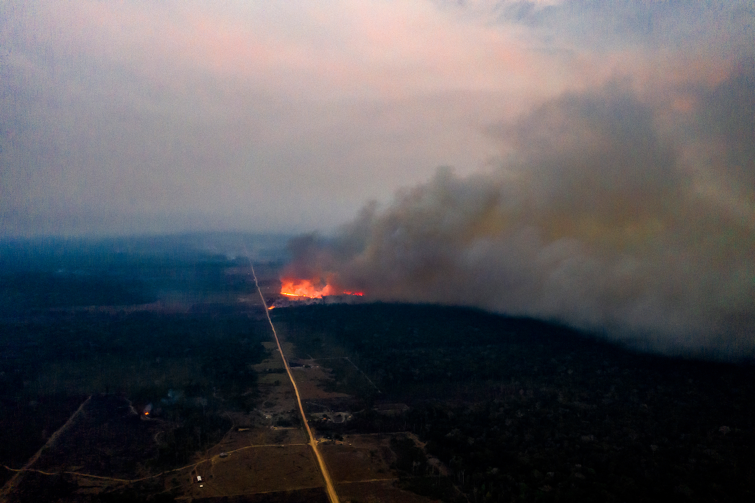 An ongoing fire in the region of Vila Nova Samuel, near the Jacundá National Forest, in the Brazilian Amazon on Aug. 27.