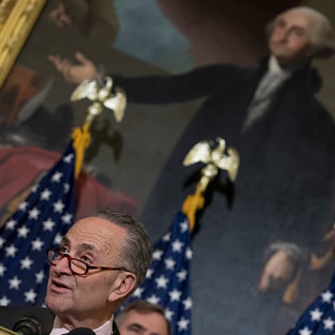 Sen. Chuck Schumer (D-NY) speaks at a press conference introducing a bill providing members of the LGBT community with comprehensive federal protections on Capitol Hill May 2, 2017 in Washington, DC.
