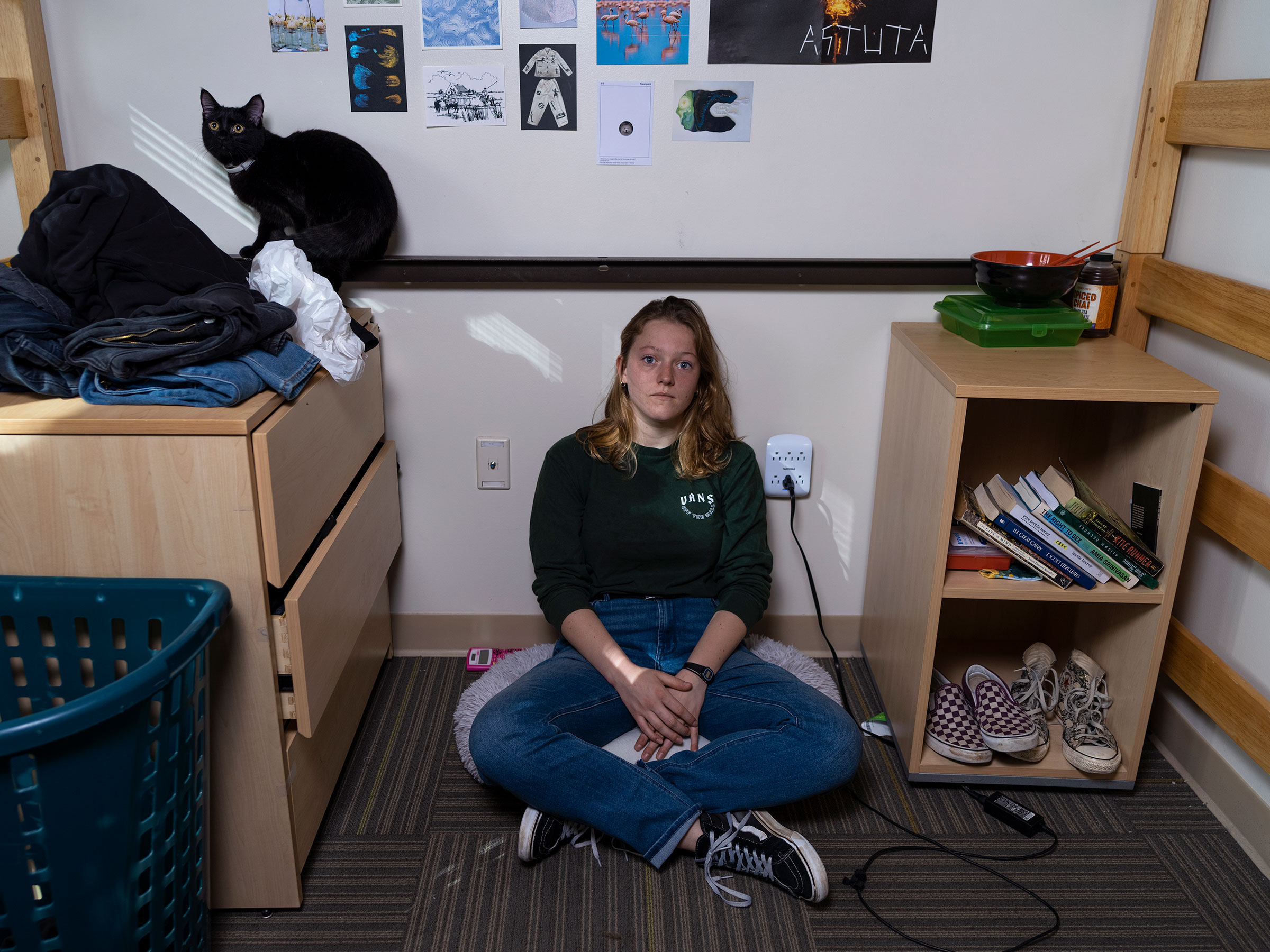 Francesca Ruhe poses for a portrait in her college dorm in Atlanta on Nov. 5. 
