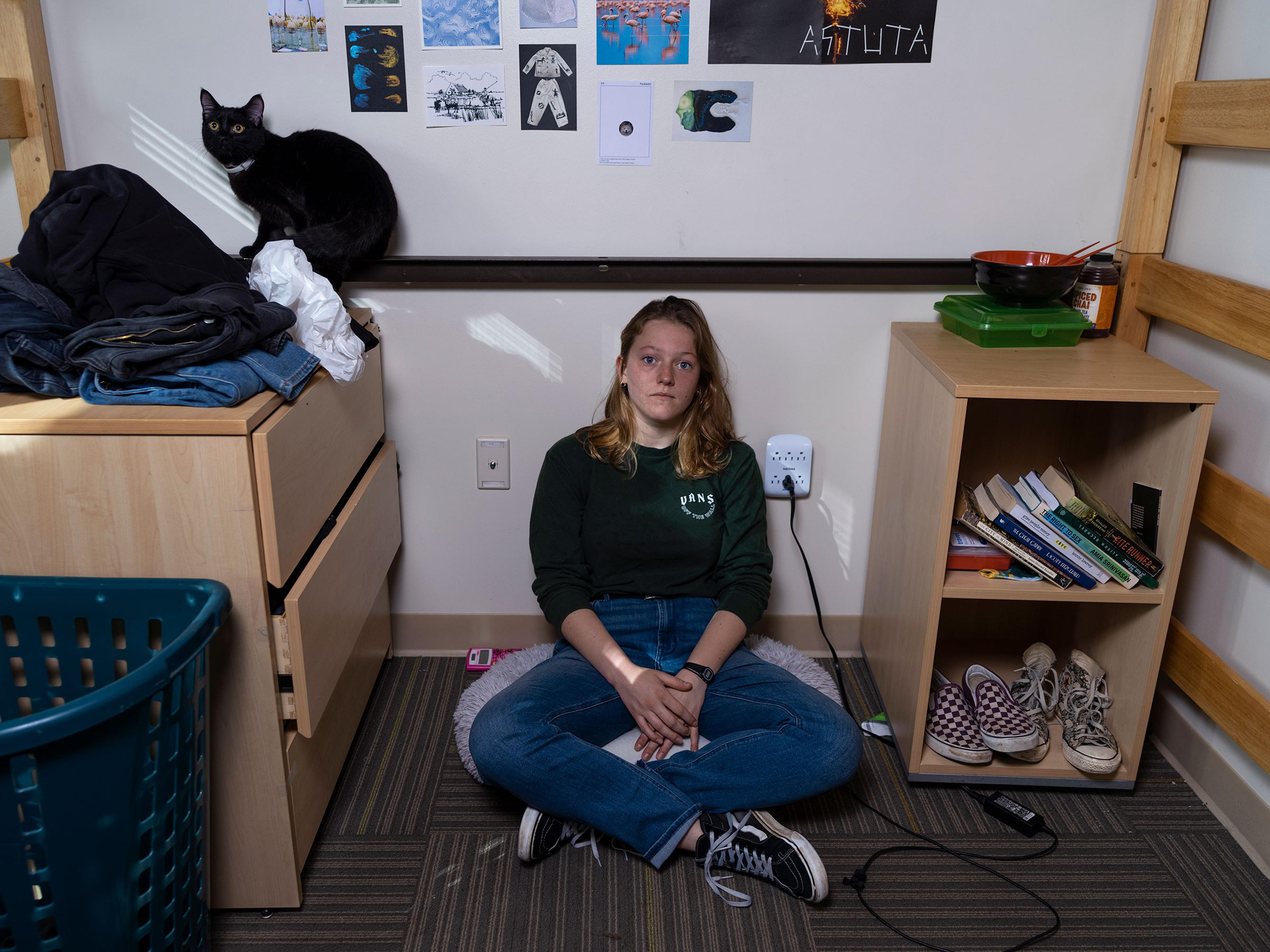 Francesca Ruhe poses for a portrait in her college dorm in Atlanta on Nov. 5.
