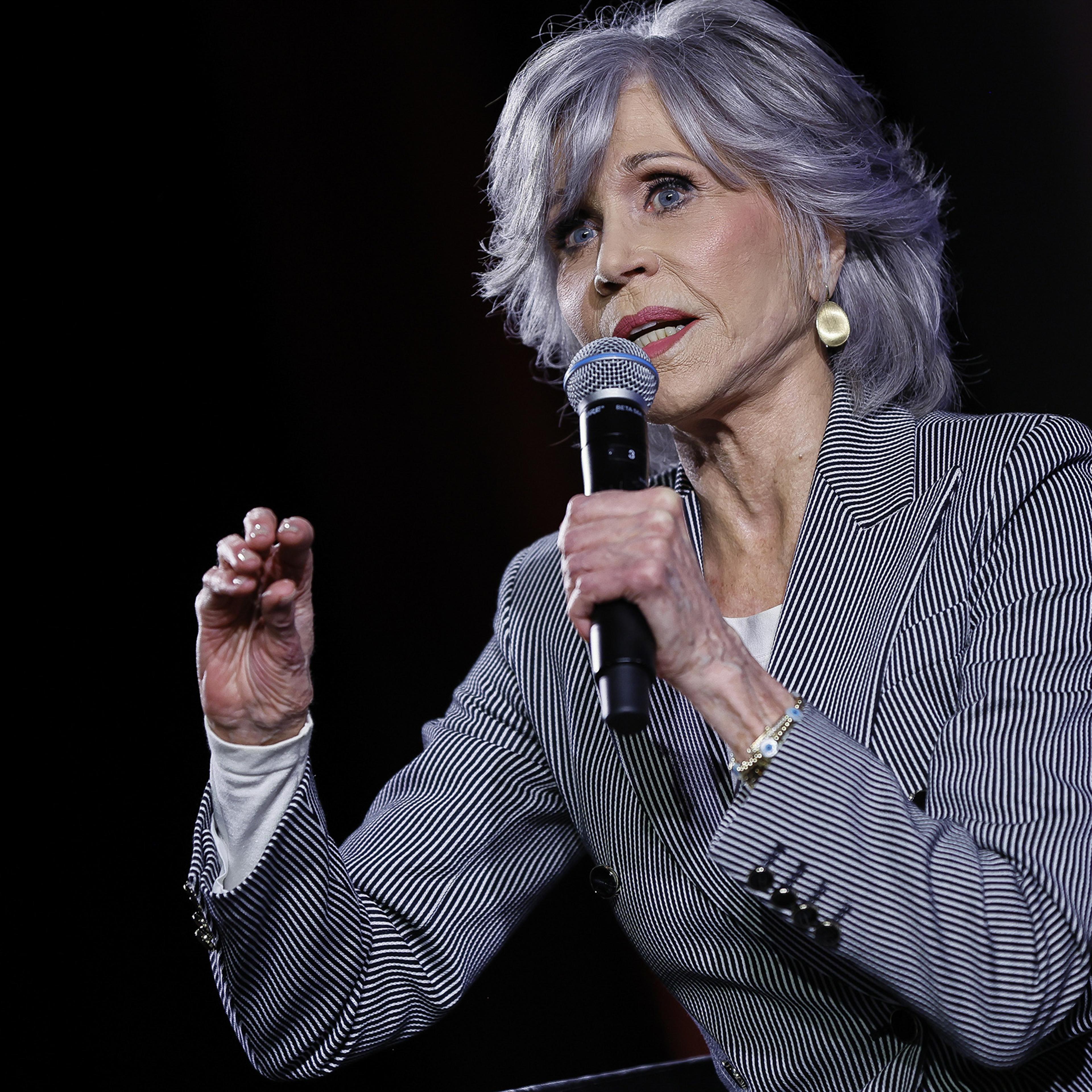 Jane Fonda speaks at the 76th annual Cannes Film Festival in France, May 26, 2023.
