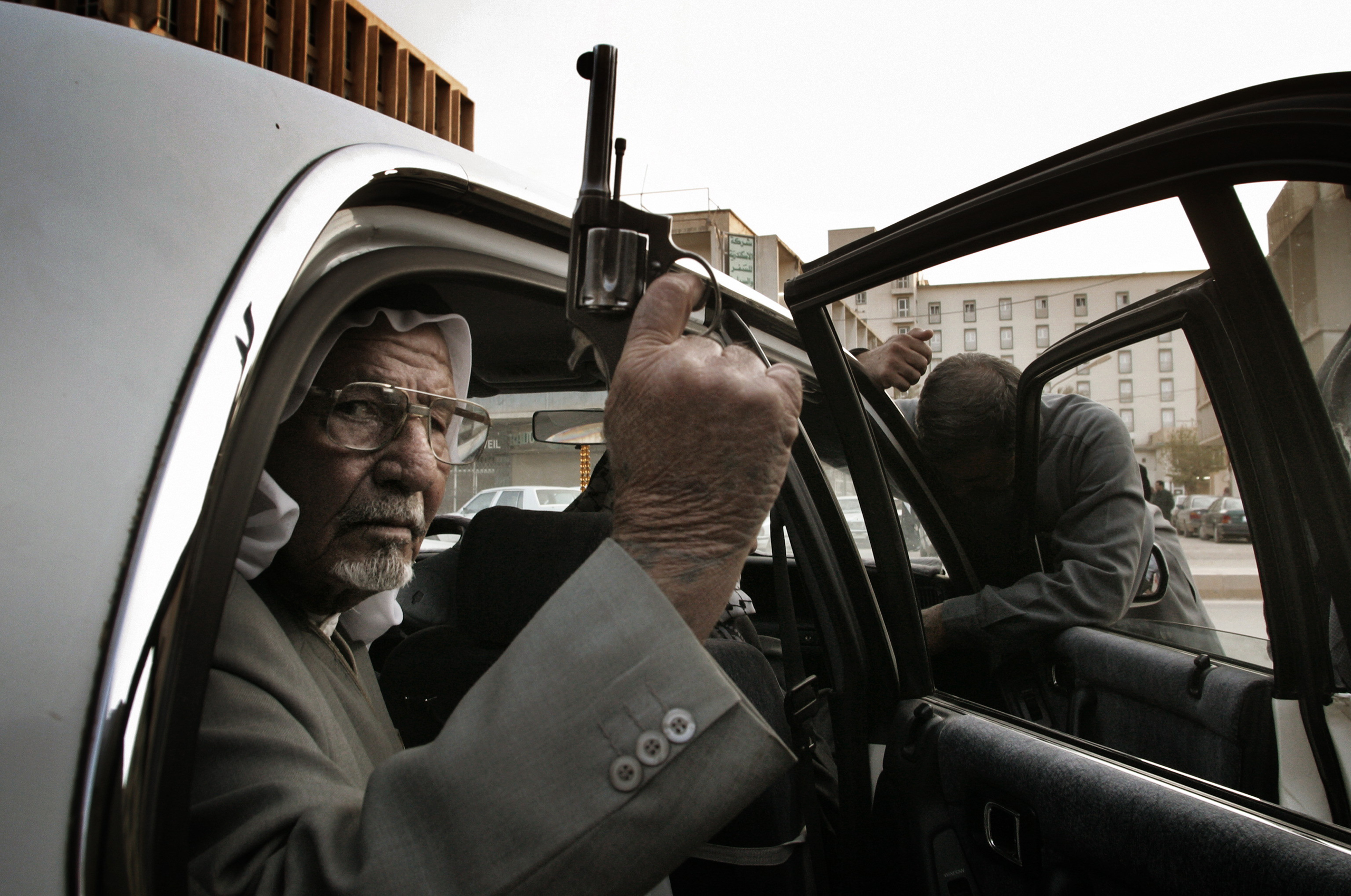 Tribal chiefs like this one from villages all over Iraq have traveled Baghdad for lessons in how to wage guerrilla warfare in their provinces in the days following the U.S. bombing campaign and occupation of Iraq, March 28, 2003: