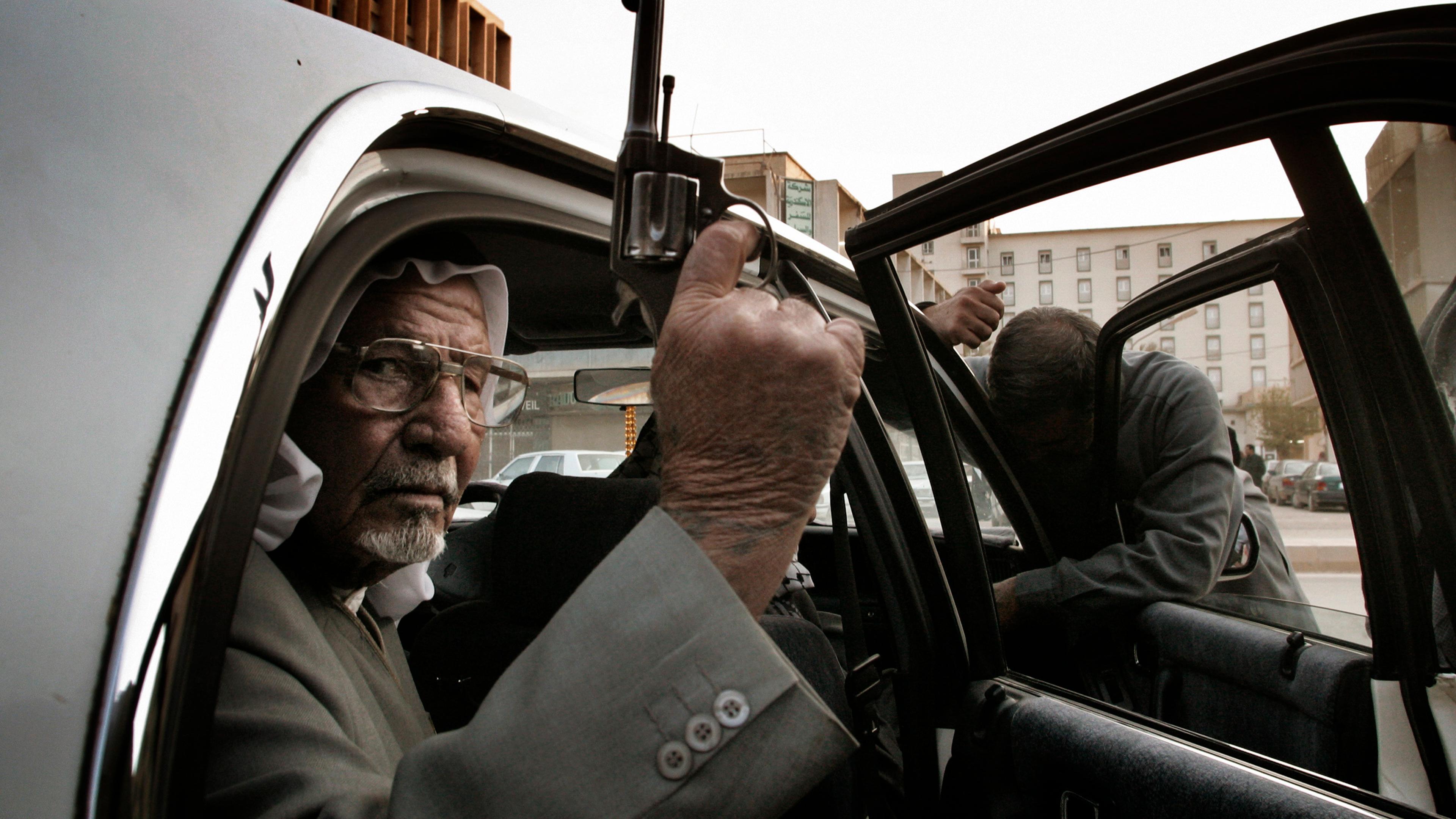 Tribal chiefs like this one from villages all over Iraq have traveled Baghdad for lessons in how to wage guerrilla warfare in their provinces in the days following the U.S. bombing campaign and occupation of Iraq, March 28, 2003: