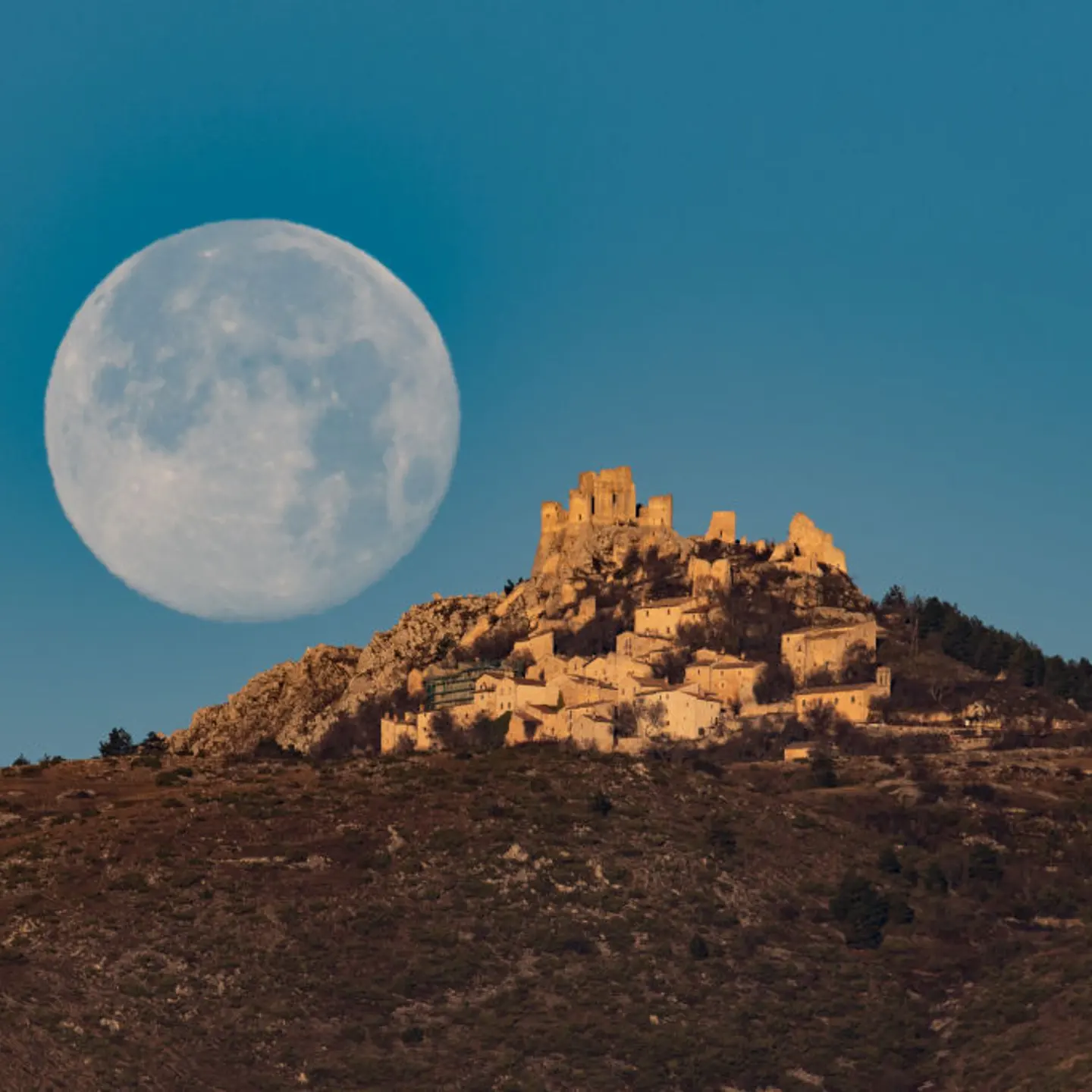 Cold Full Moon Over Rocca Calascio, Italy