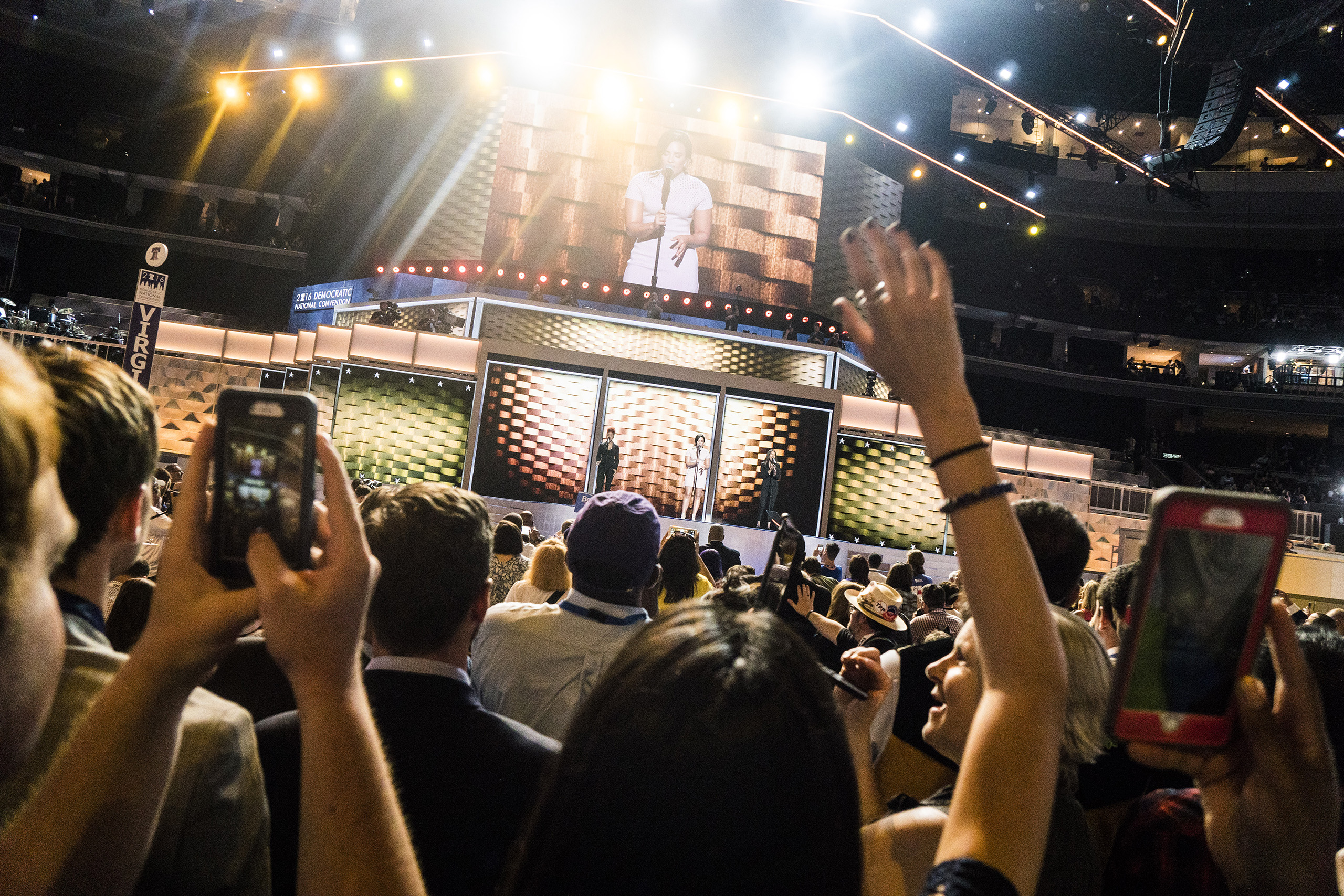 Singer Demi Lovato performs on stage during the first day of the Democratic National Convention at the Wells Fargo Center in Philadelphia on July 25, 2016.