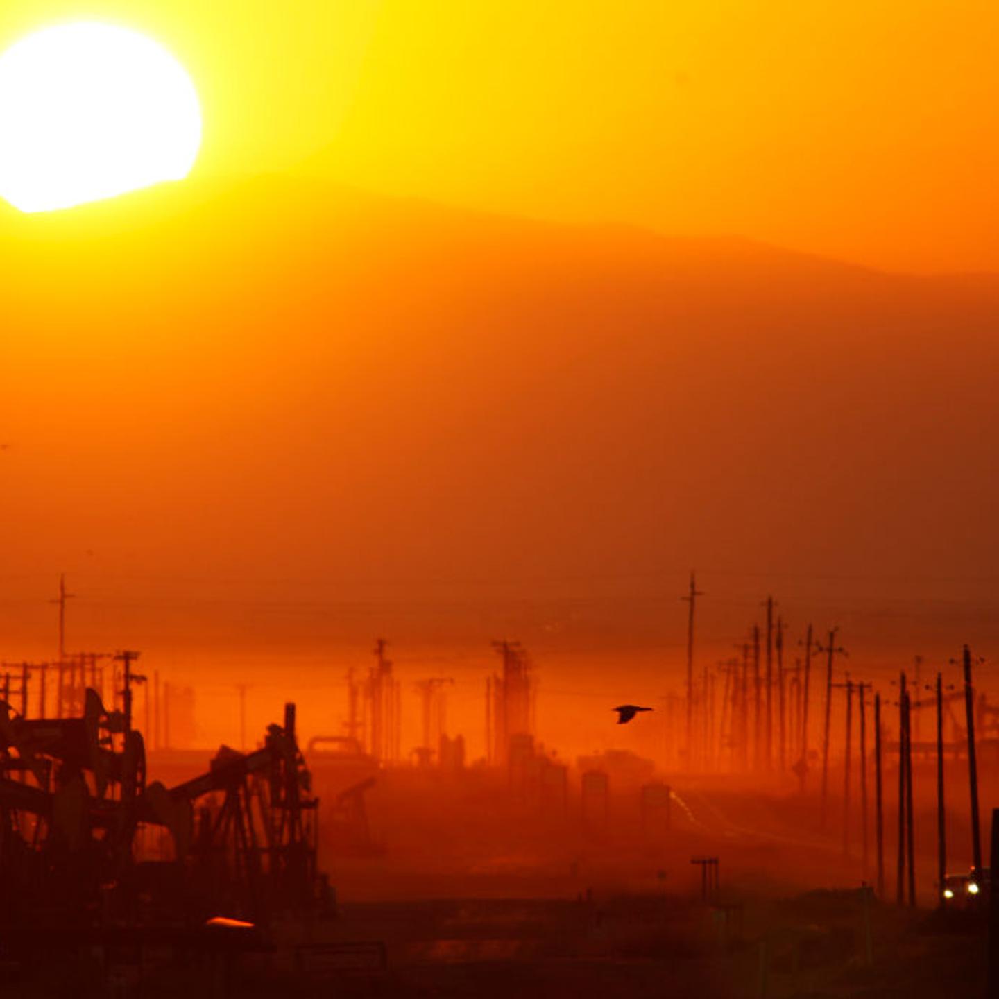 The sun rises over an oil field over the Monterey Shale formation March 24, 2014 near Lost Hills, California.