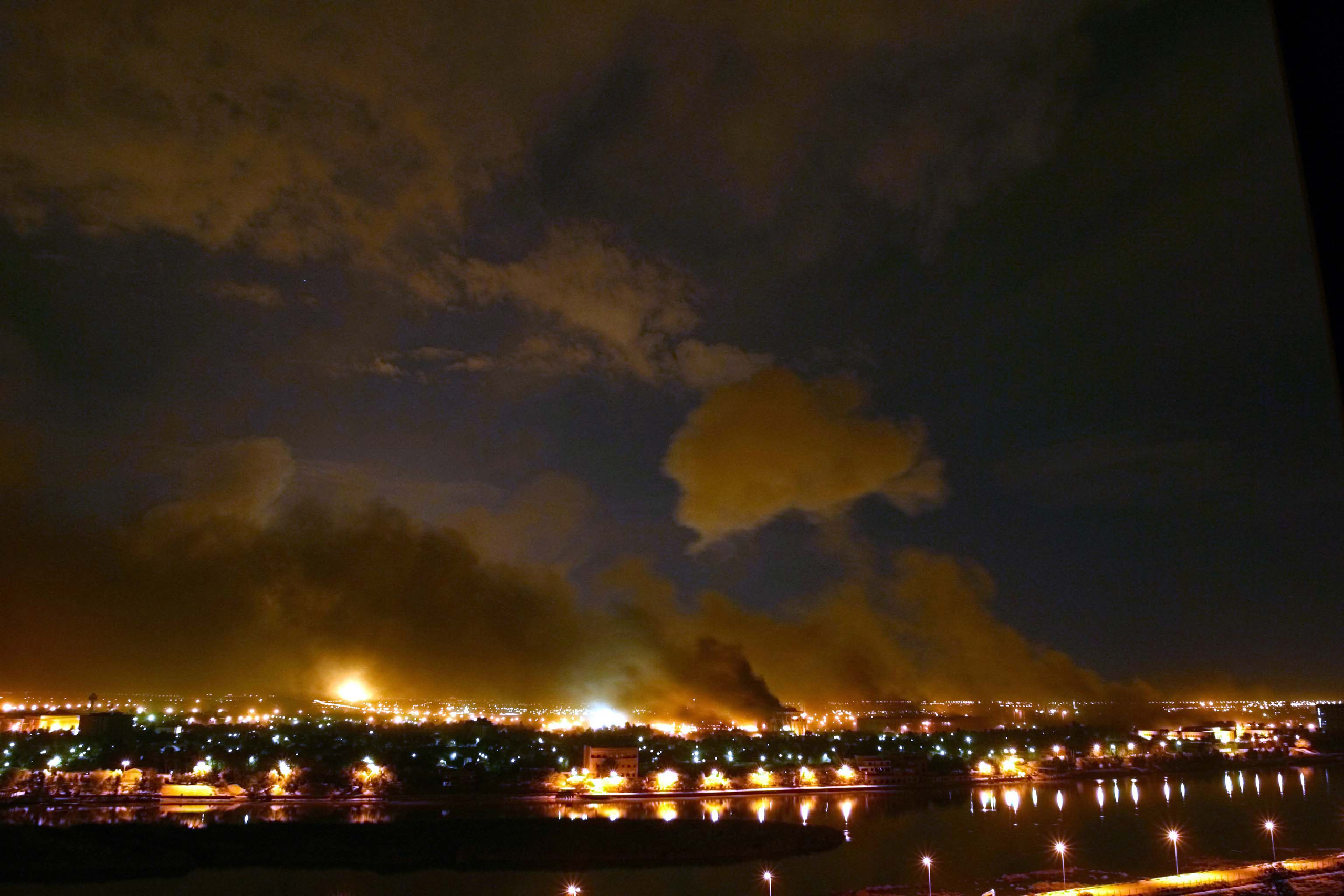 In a U.S. bombing campaign known as "Shock and Awe," a barrage of bombs rained on the government district of Baghdad in a war waged against the regime of Saddam Hussein, March 21, 2003.