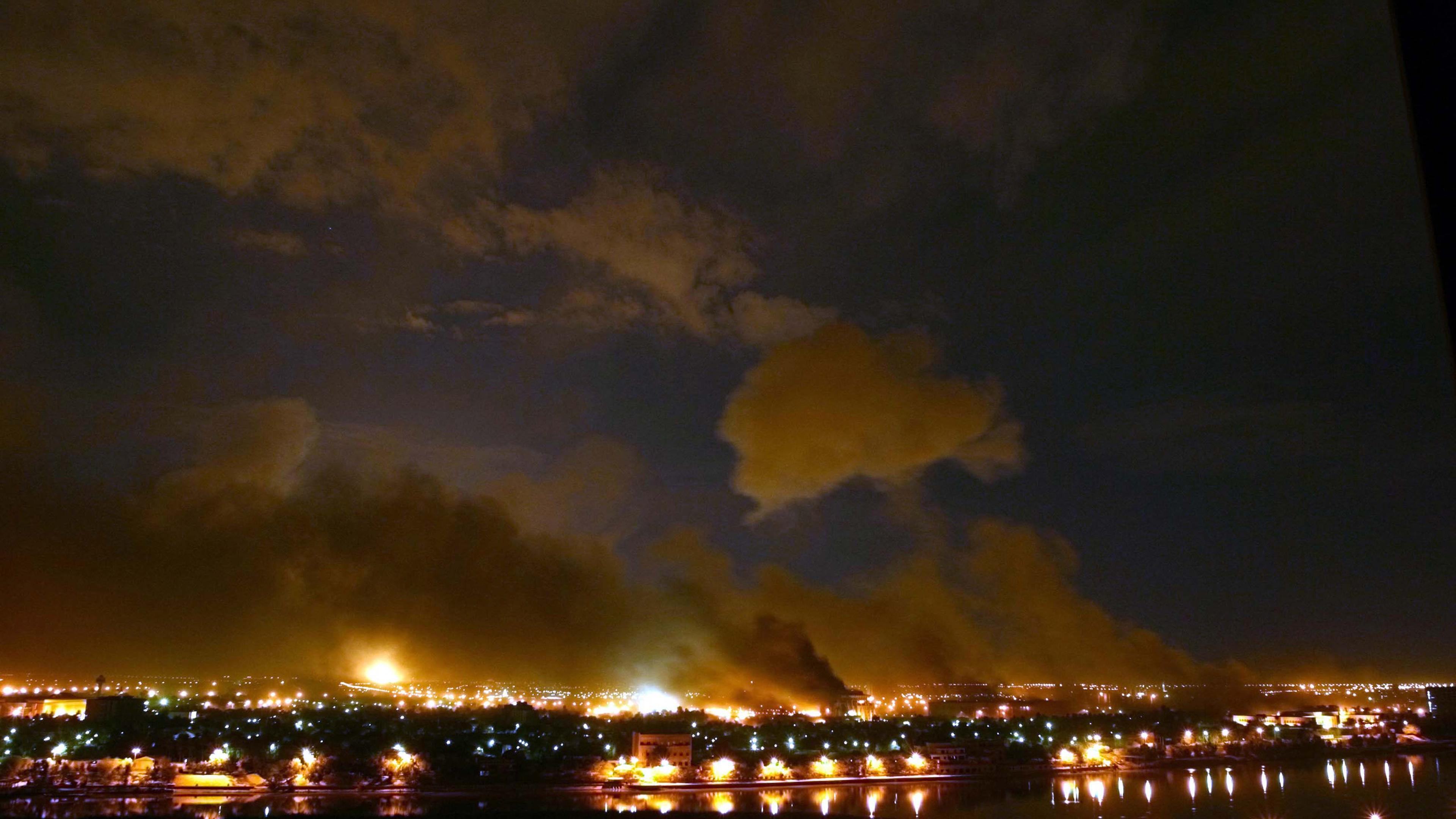 In a U.S. bombing campaign known as "Shock and Awe," a barrage of bombs rained on the government district of Baghdad in a war waged against the regime of Saddam Hussein, March 21, 2003.