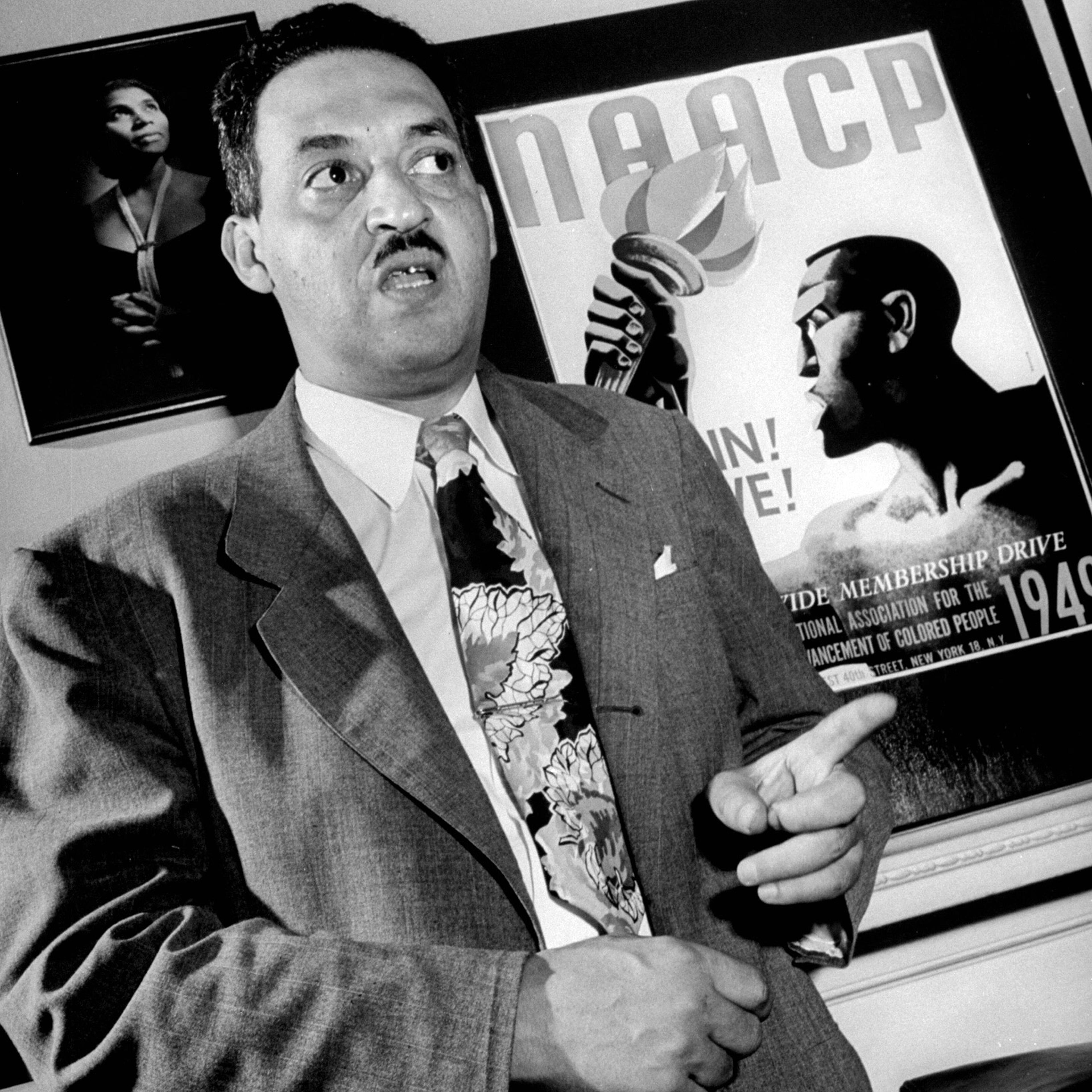 Thurgood Marshall, legal director of the NAACP, during the Trenton Six murder trial, 1949.